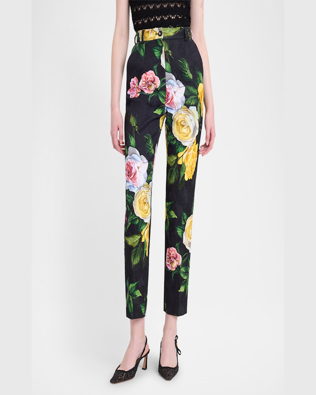 Dolce & Gabbana Peonie And Roses Floral-print Cotton-blend Brocade Straight-leg Pants In Blkmixflow