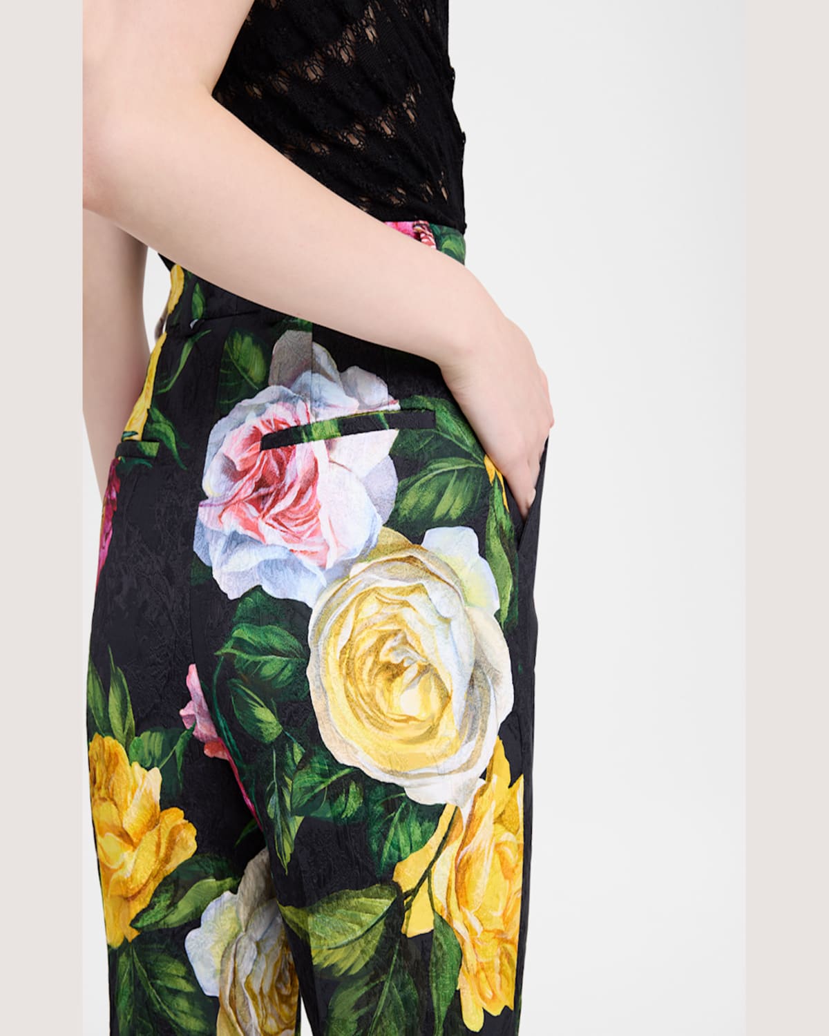 Dolce & Gabbana Peonie And Roses Floral-print Cotton-blend Brocade Straight-leg Pants In Blkmixflow