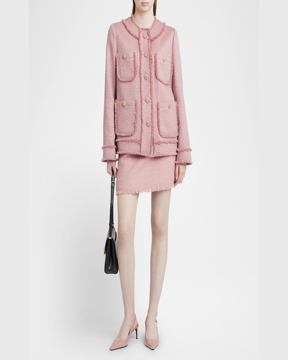 Dolce & Gabbana Rachel Tweed Single-breasted Collarless Jacket In Dark Pink