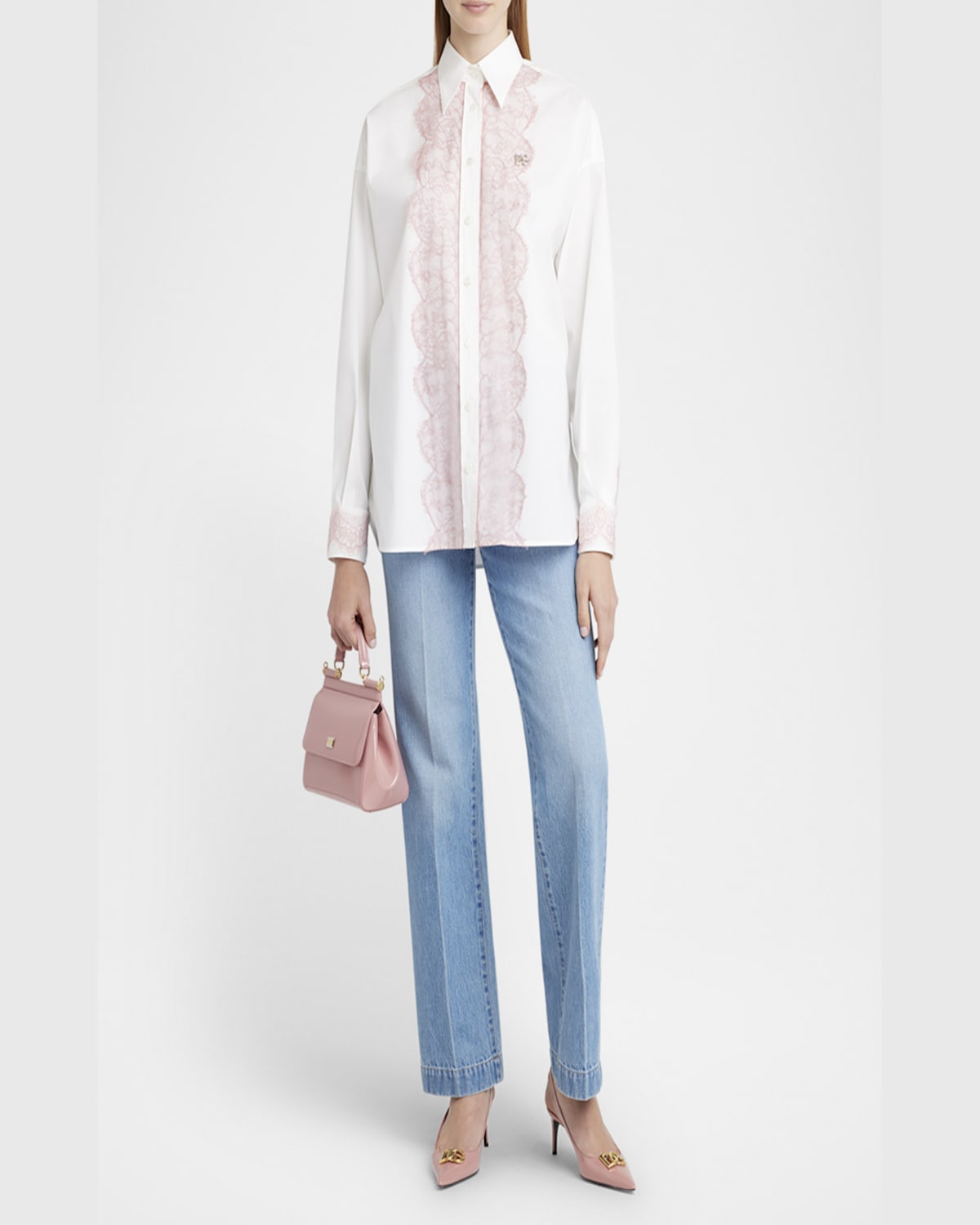 Dolce & Gabbana Lace-trim Cotton Button-down Shirt In White