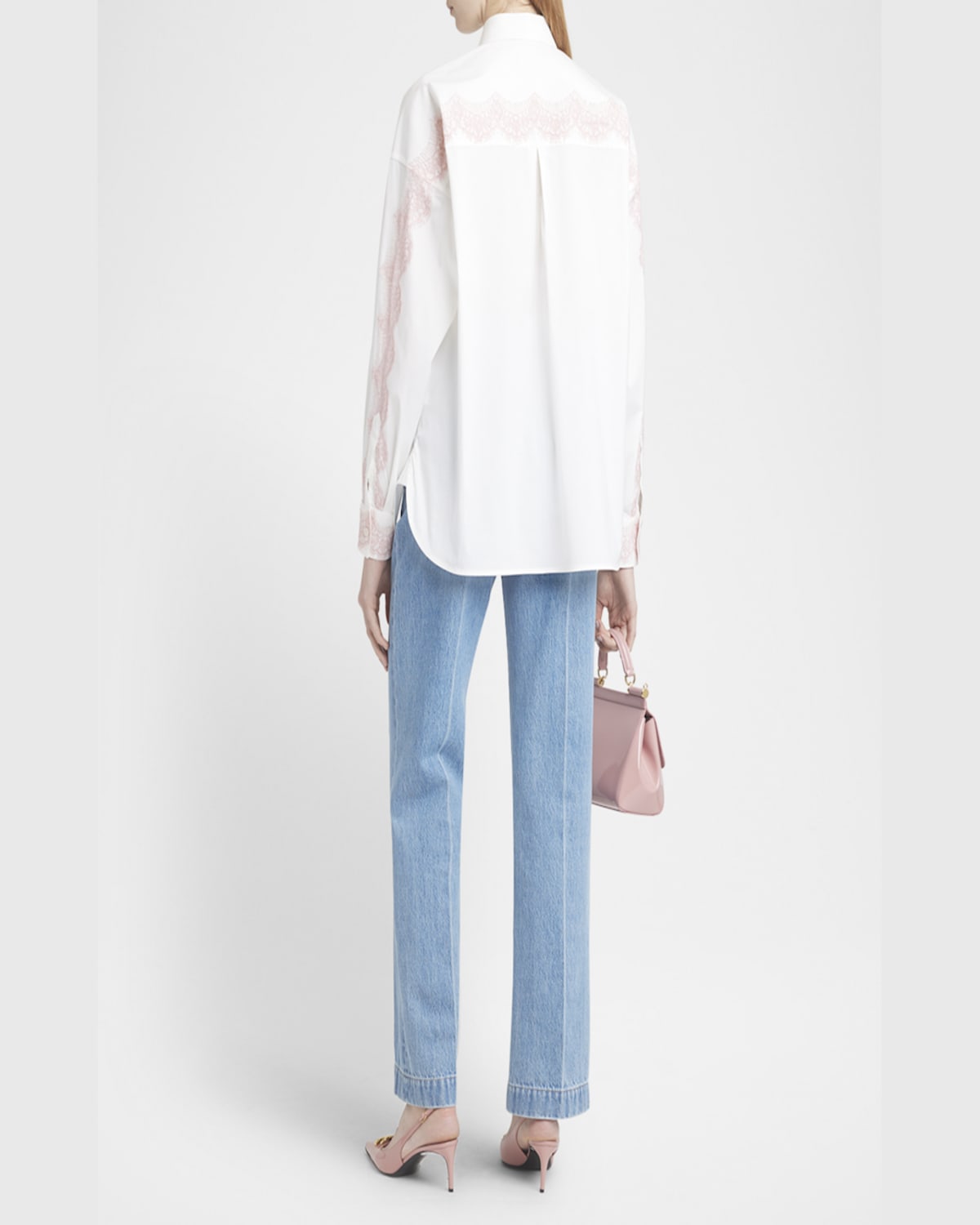 Dolce & Gabbana Lace-trim Cotton Button-down Shirt In White