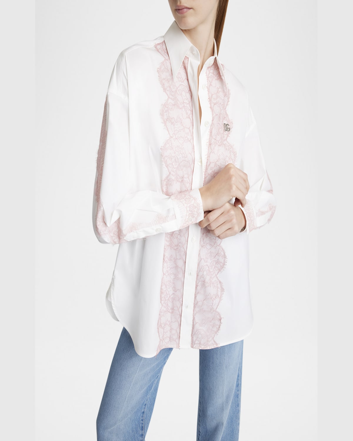 Dolce & Gabbana Lace-trim Cotton Button-down Shirt In White