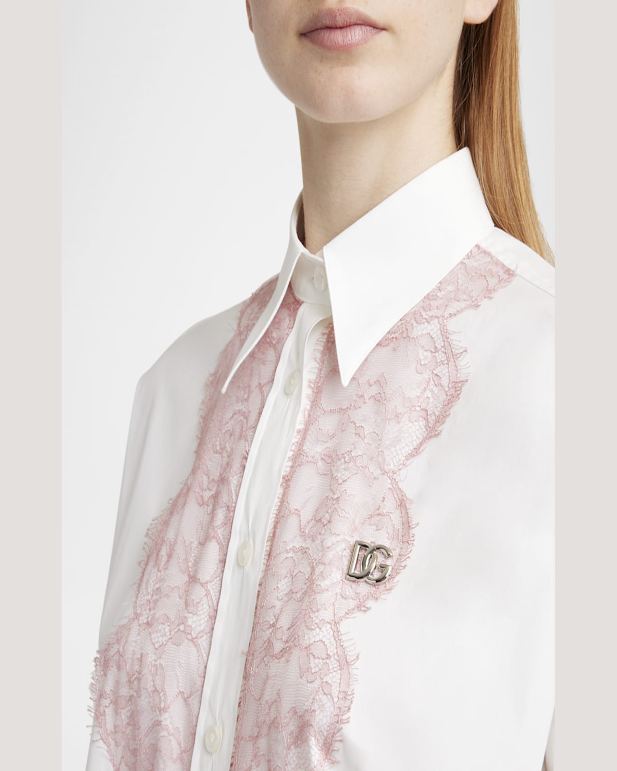 Dolce & Gabbana Lace-trim Cotton Button-down Shirt In White