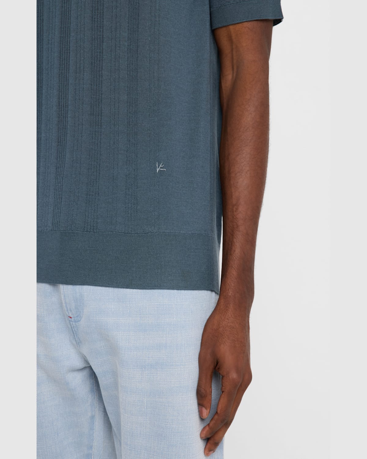 Isaia Men's Stripe Knit Short-sleeve Polo Sweater In Navy