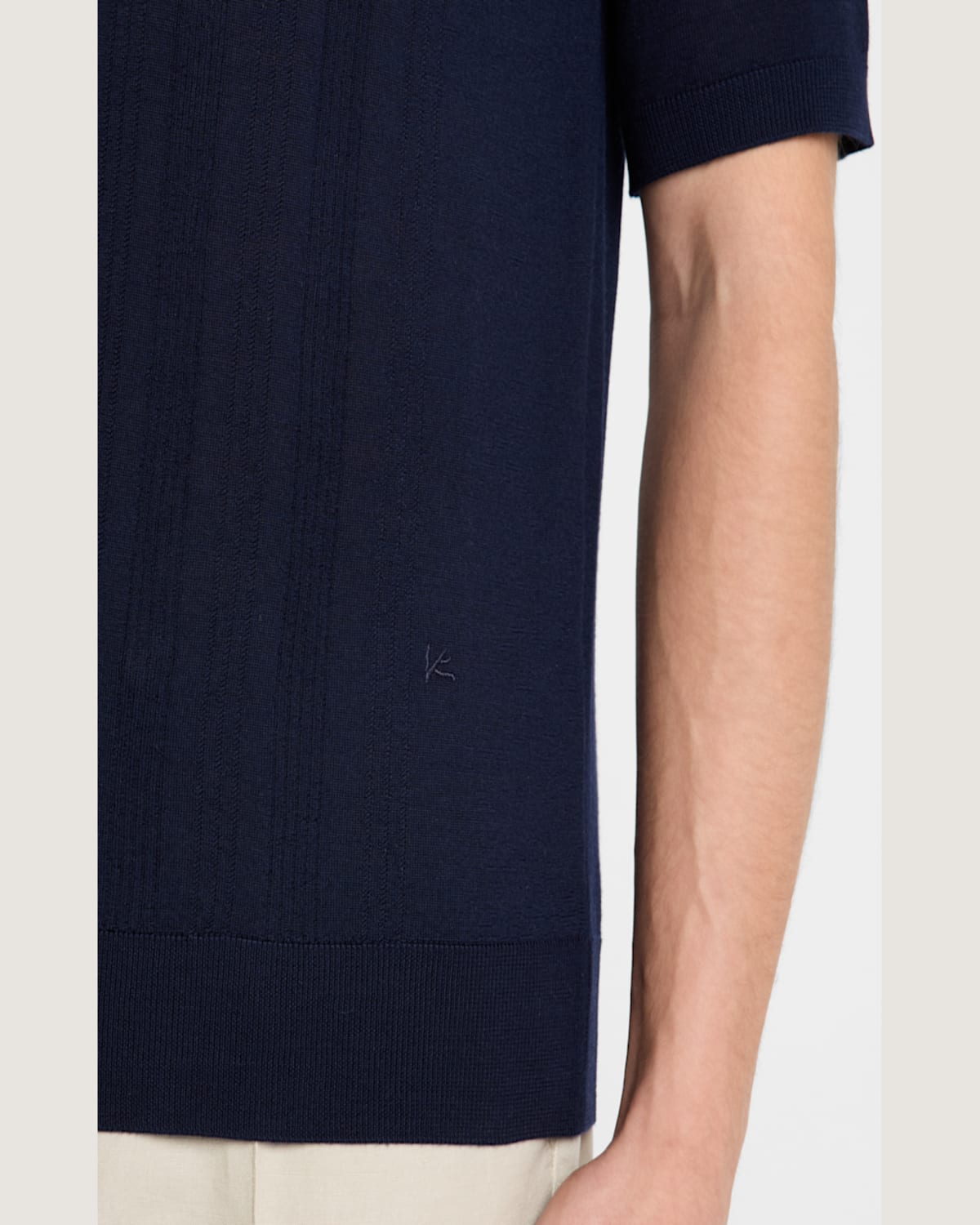 Isaia Men's Stripe Knit Short-sleeve Polo Sweater In Navy