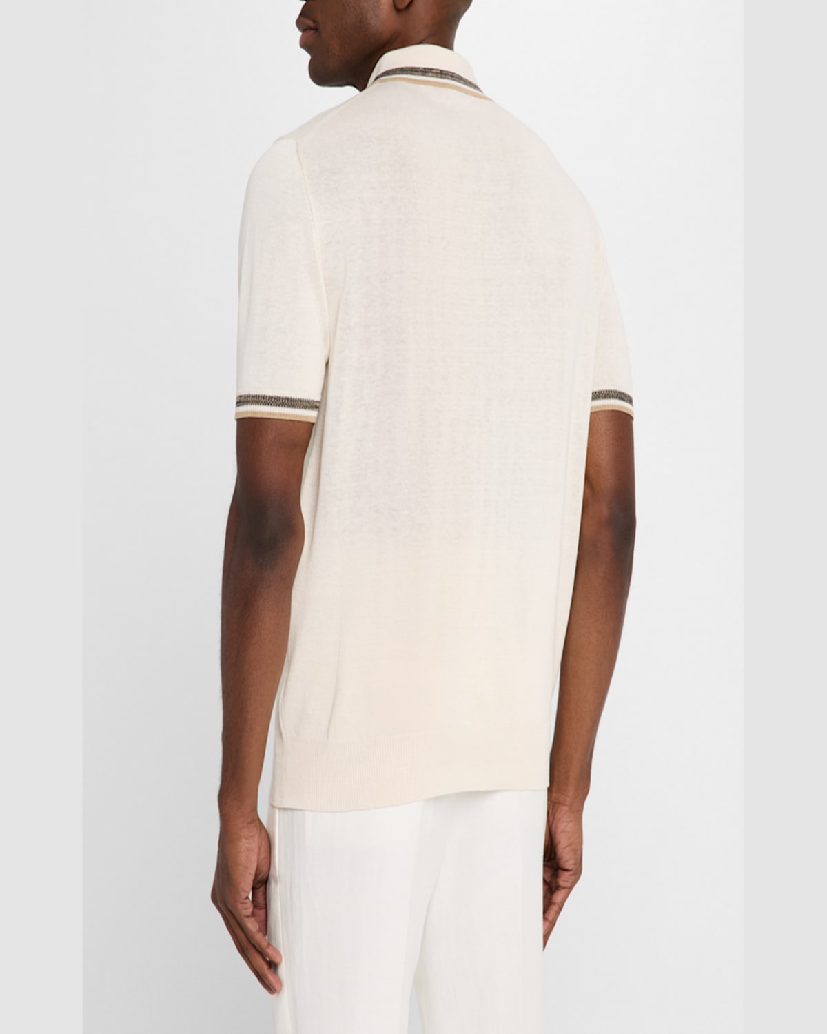 Isaia Men's Silk And Linen Tipped Polo Sweater In White