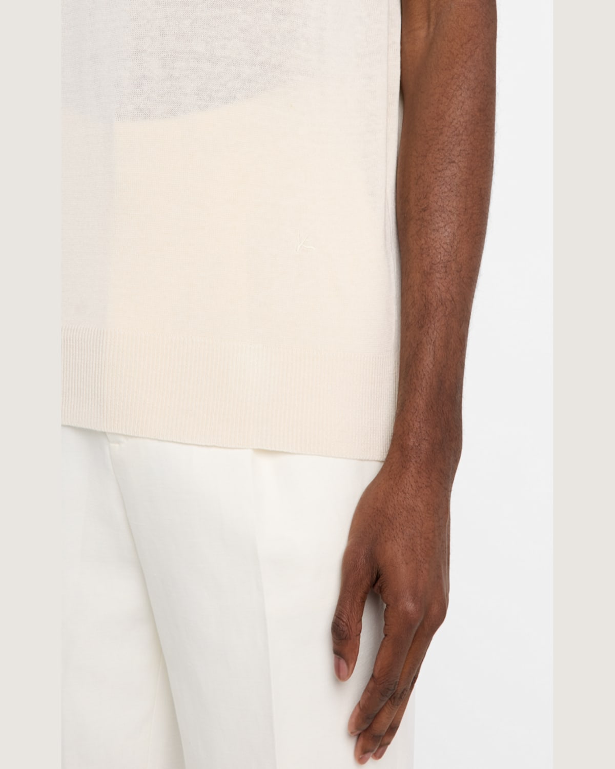 Isaia Men's Silk And Linen Tipped Polo Sweater In White