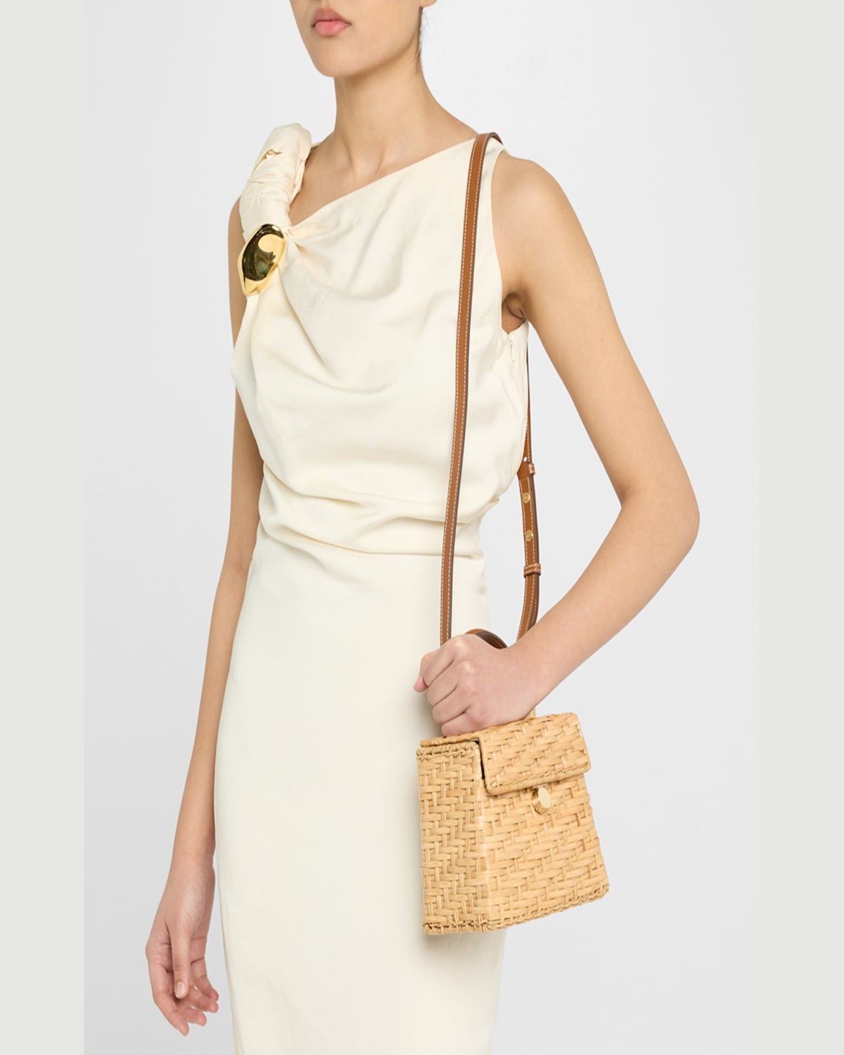 Cult Gaia Sybil Flap Rattan Crossbody Bag In Lt Toasted Ntrl