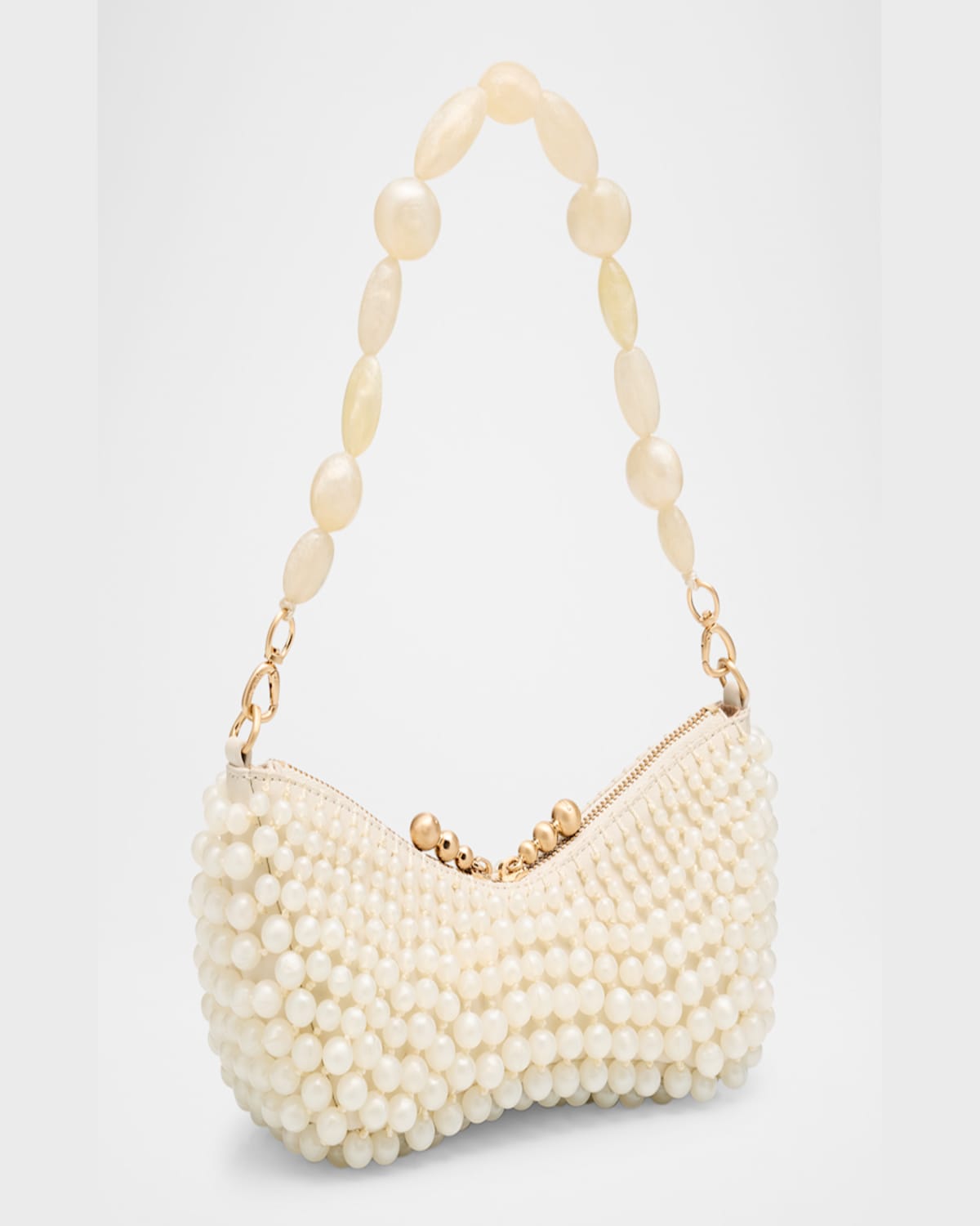 Shop Cult Gaia Mercier Beaded Zip Shoulder Bag In Ivory