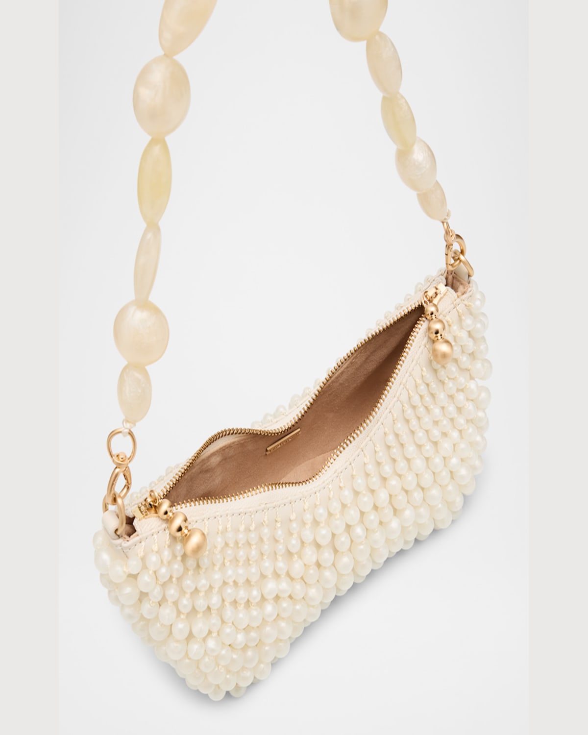 Shop Cult Gaia Mercier Beaded Zip Shoulder Bag In Ivory