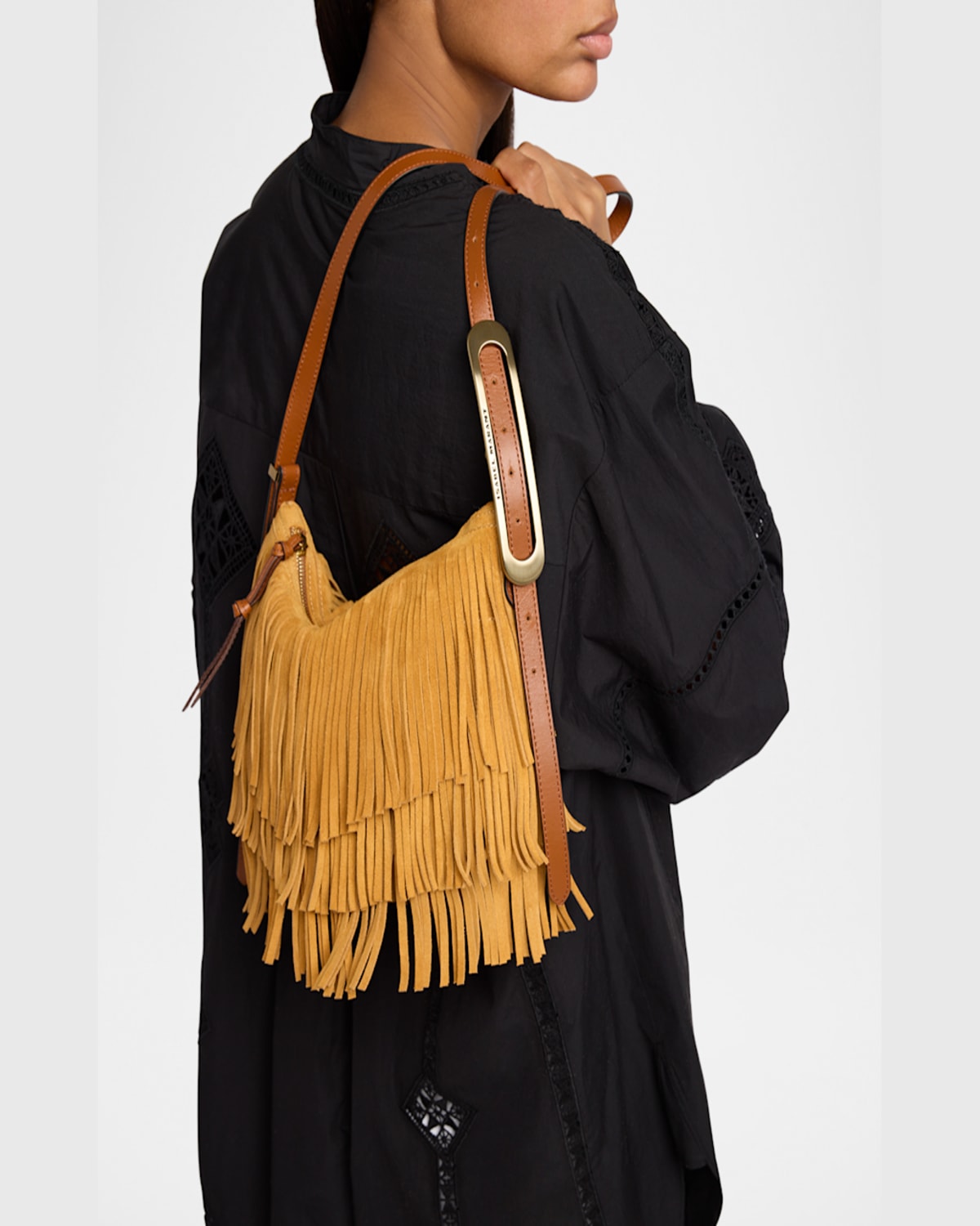 ISABEL MARANT LEYDEN MINI FRINGE SUEDE SHOULDER BAG 