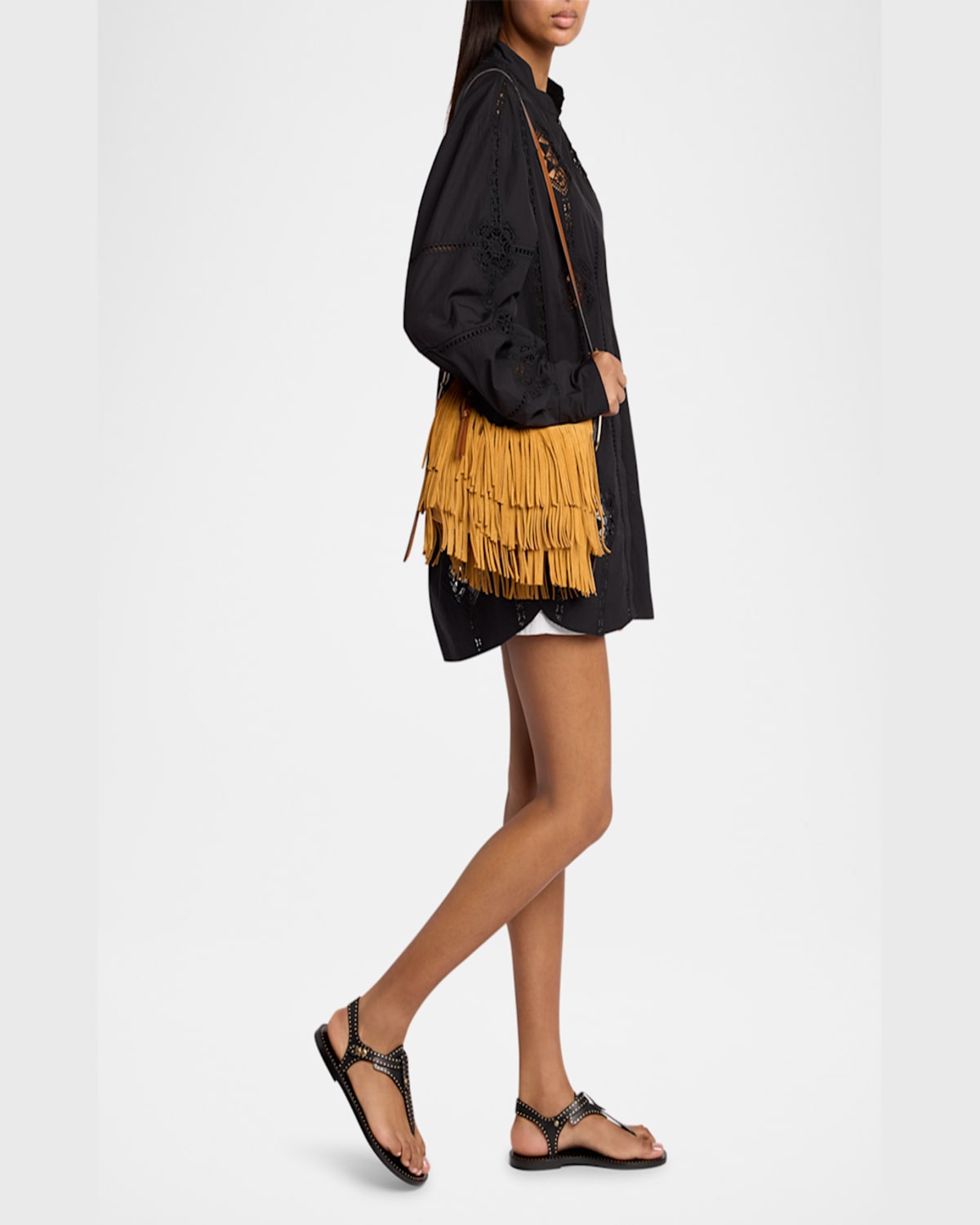ISABEL MARANT LEYDEN MINI FRINGE SUEDE SHOULDER BAG 