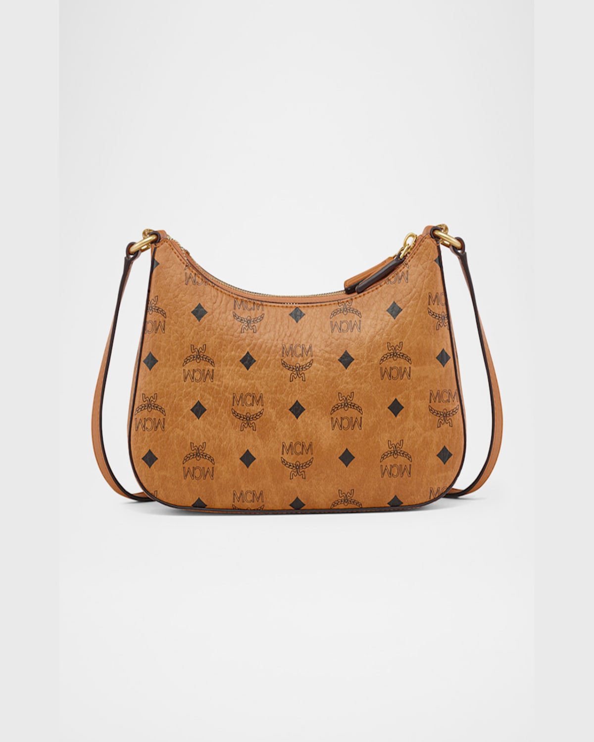 Mcm Aren Small Visetos Zip Shoulder Bag In Cognac
