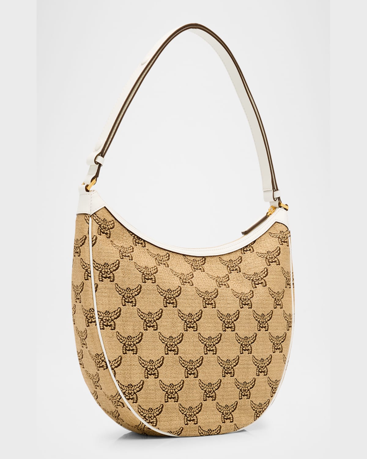 Mcm Women Embroidered Raffia Himmel Ascending Moon Shoulder Bag In Natural