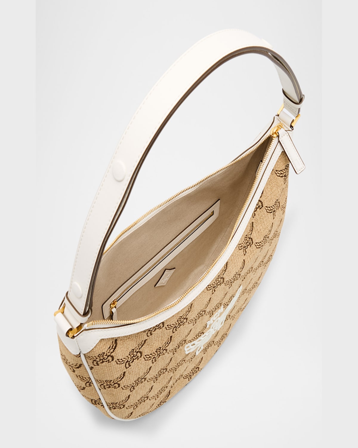 Mcm Women Embroidered Raffia Himmel Ascending Moon Shoulder Bag In Natural