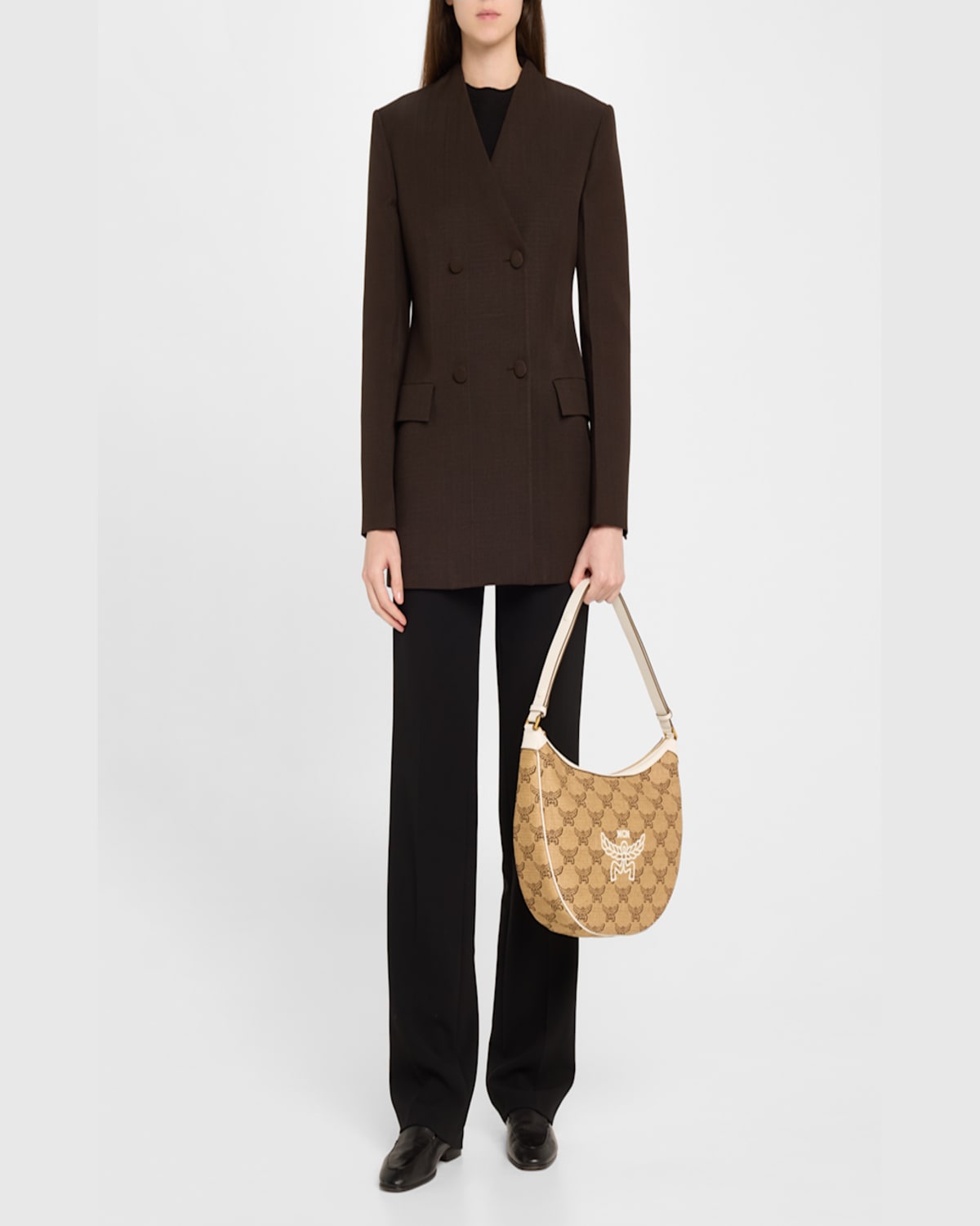 Mcm Women Embroidered Raffia Himmel Ascending Moon Shoulder Bag In Natural