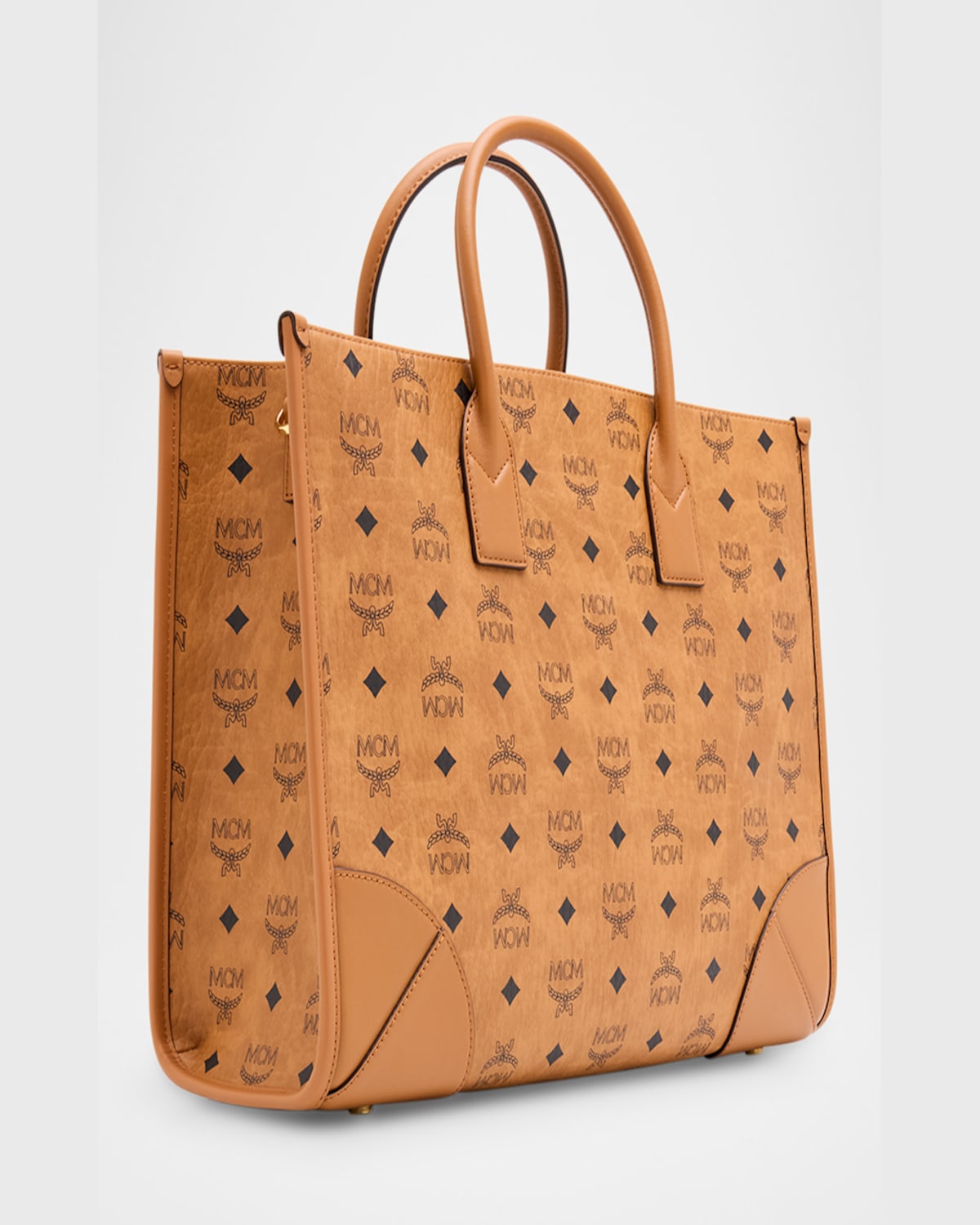 Mcm Munchen Large Visetos Tote Bag In Cognac
