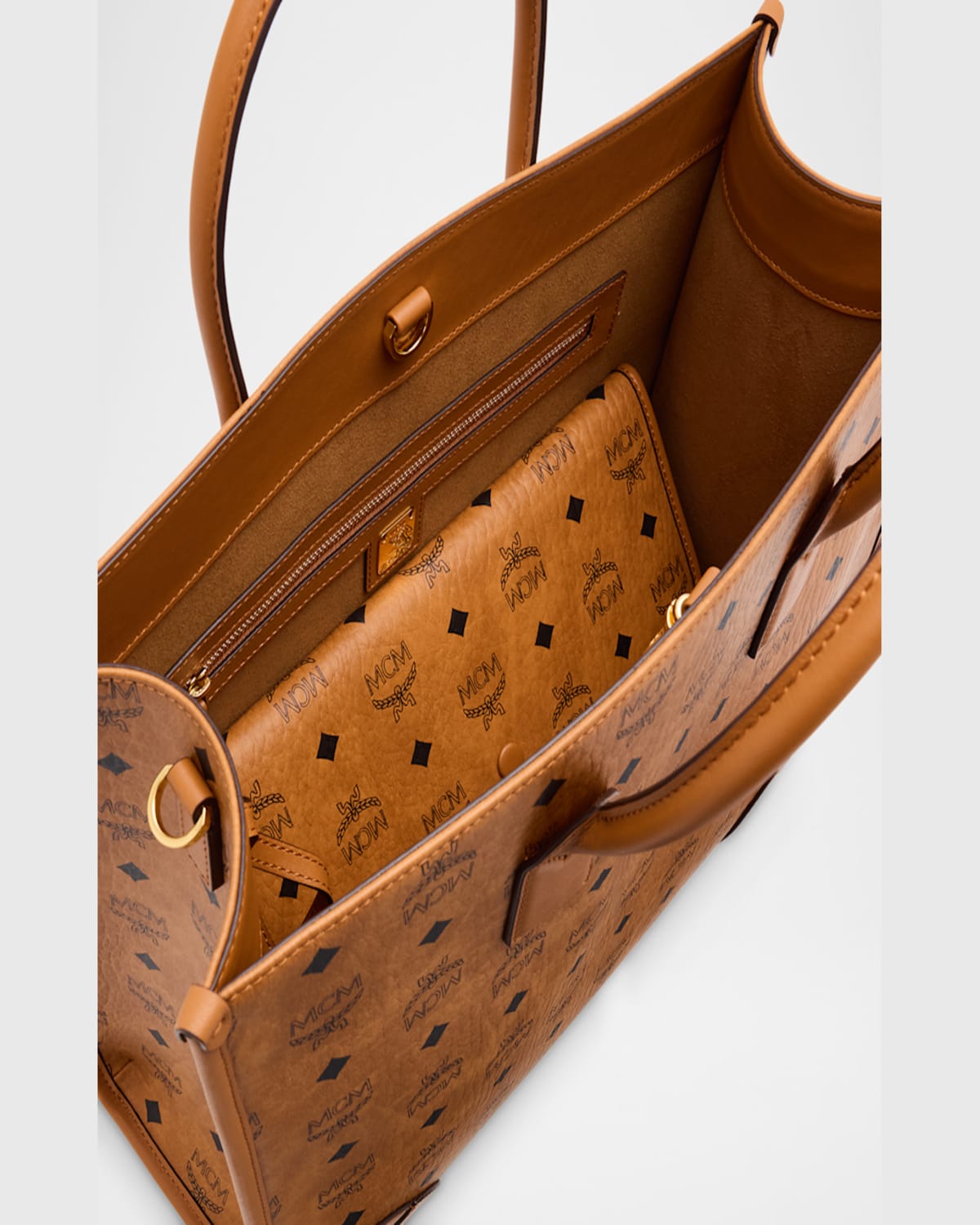 Mcm Munchen Large Visetos Tote Bag In Cognac