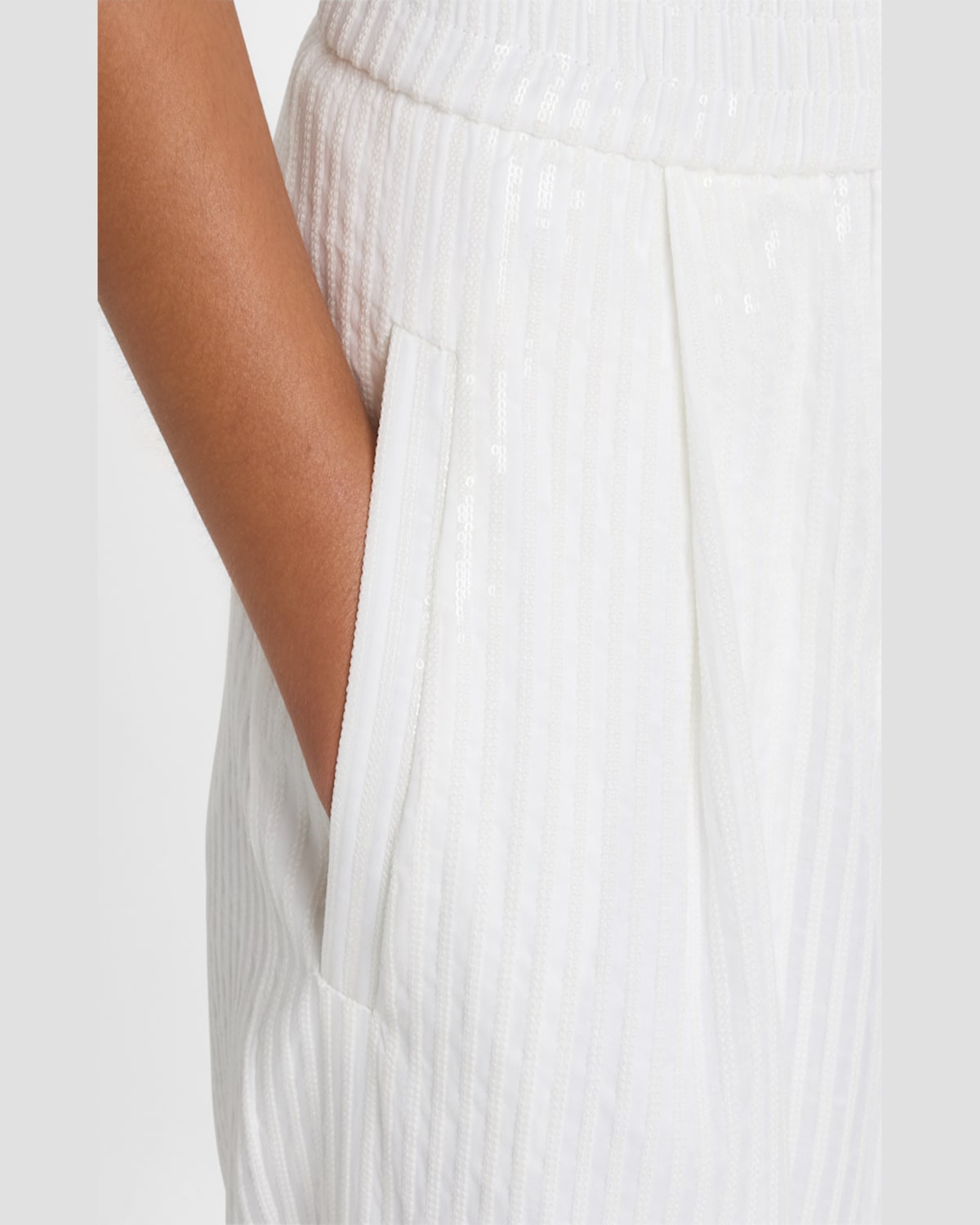 Brunello Cucinelli Stripe Sequined Wide Leg Organza Pants In Bianco