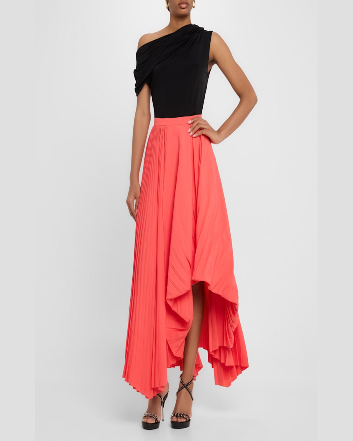 Shop Alexander Mcqueen Pleated Asymmetric Draped Midi Skirt In Pink