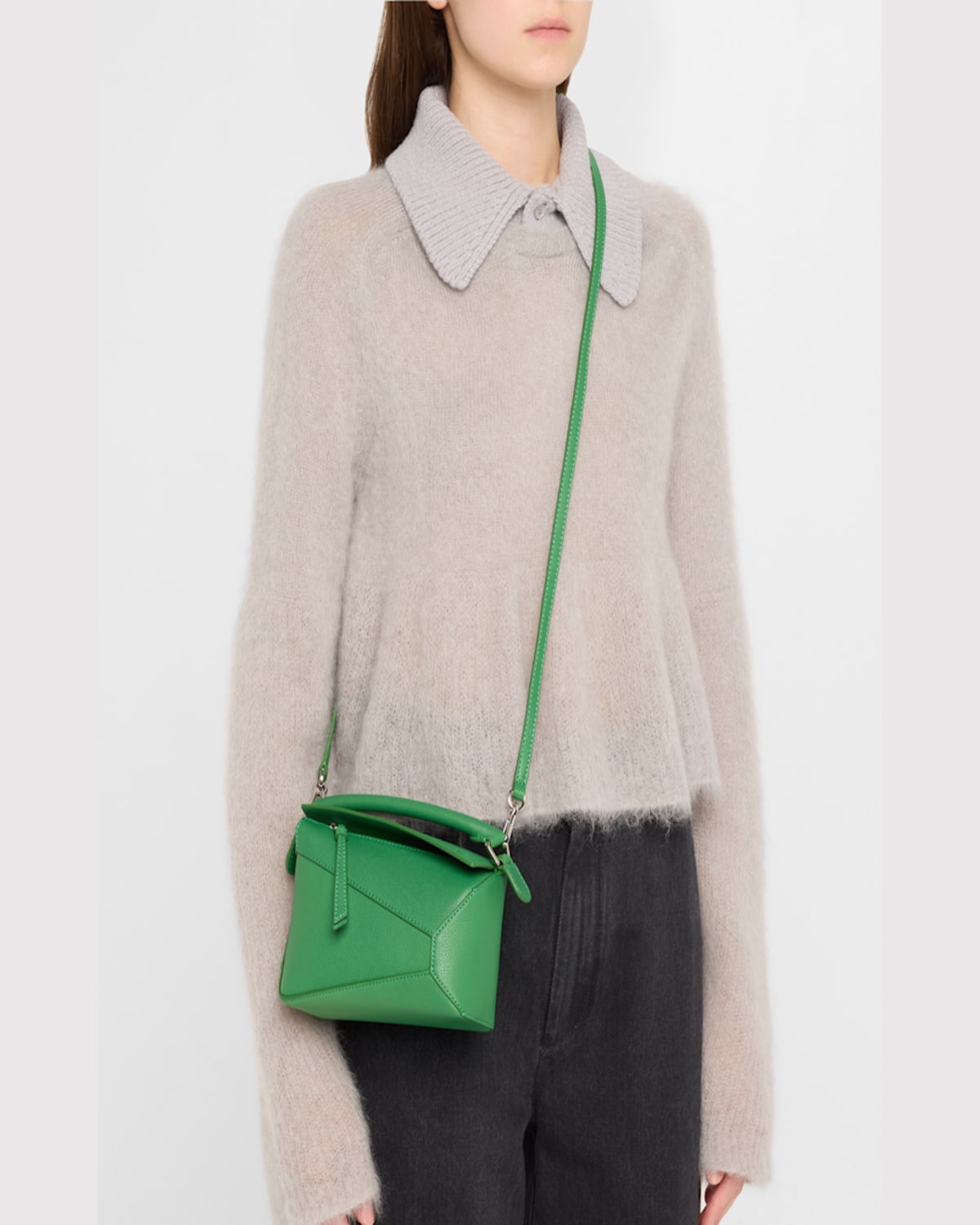 Loewe Puzzle Edge Mini Shoulder Bag In Soft Grained Leather In 4748 Tropical Green