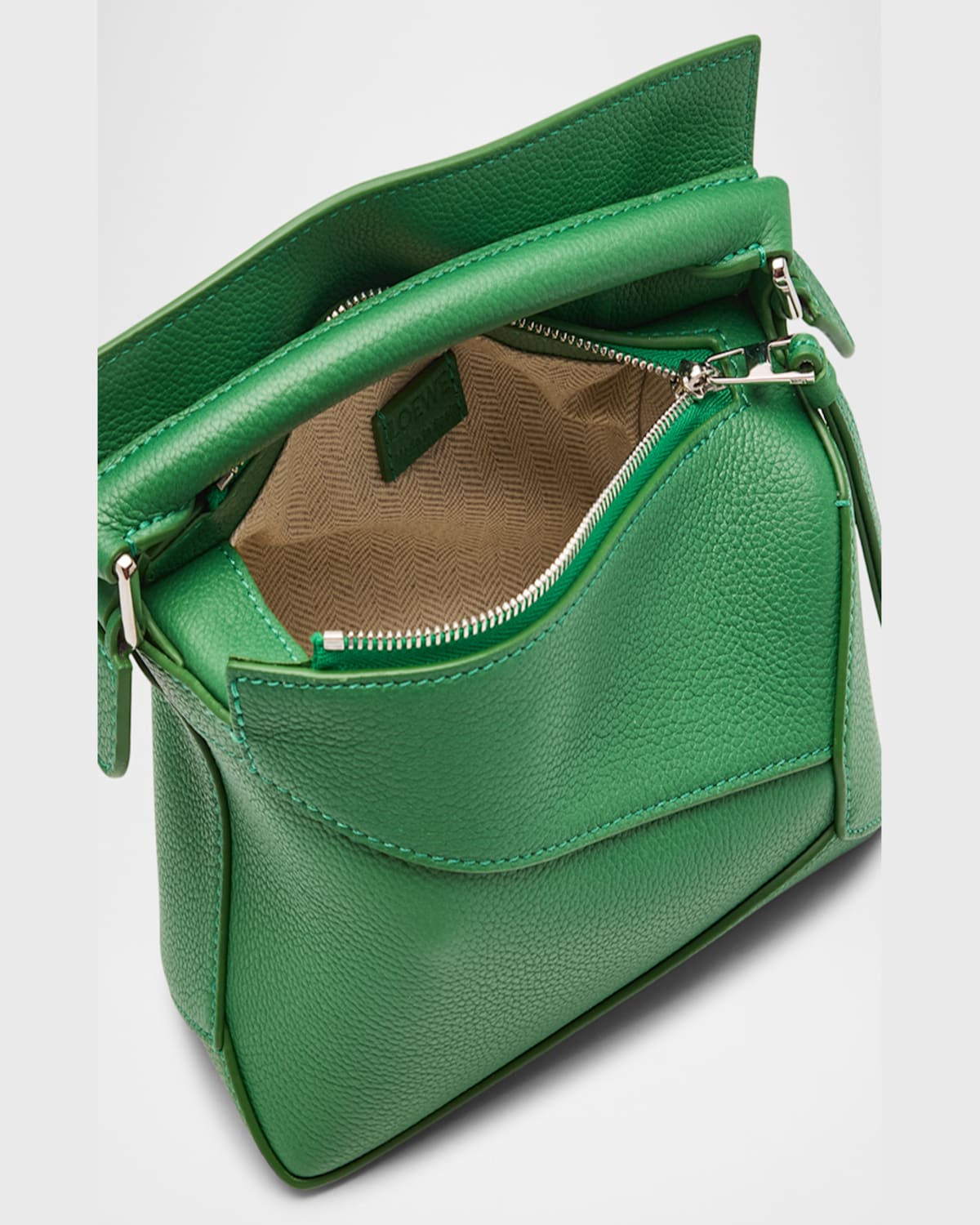 Loewe Puzzle Edge Mini Shoulder Bag In Soft Grained Leather In 4748 Tropical Green