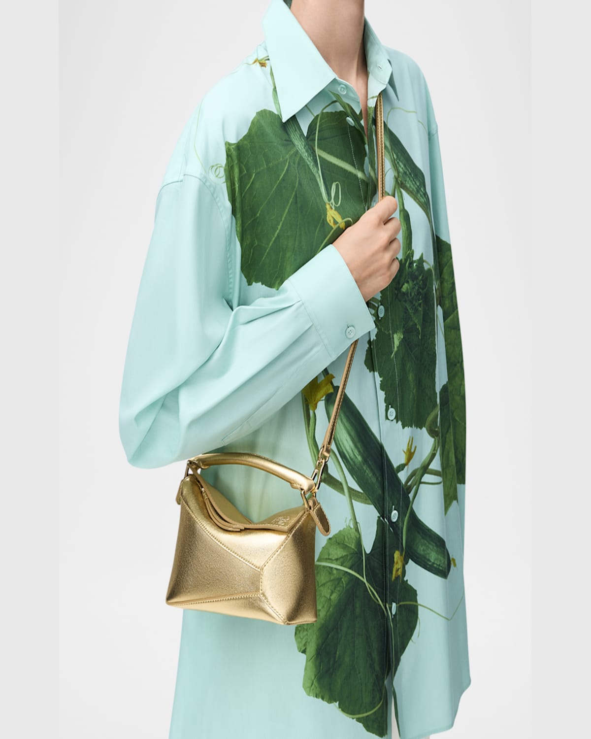 Loewe Puzzle Edge Mini Top-handle Bag In Metallic Leather In Gold