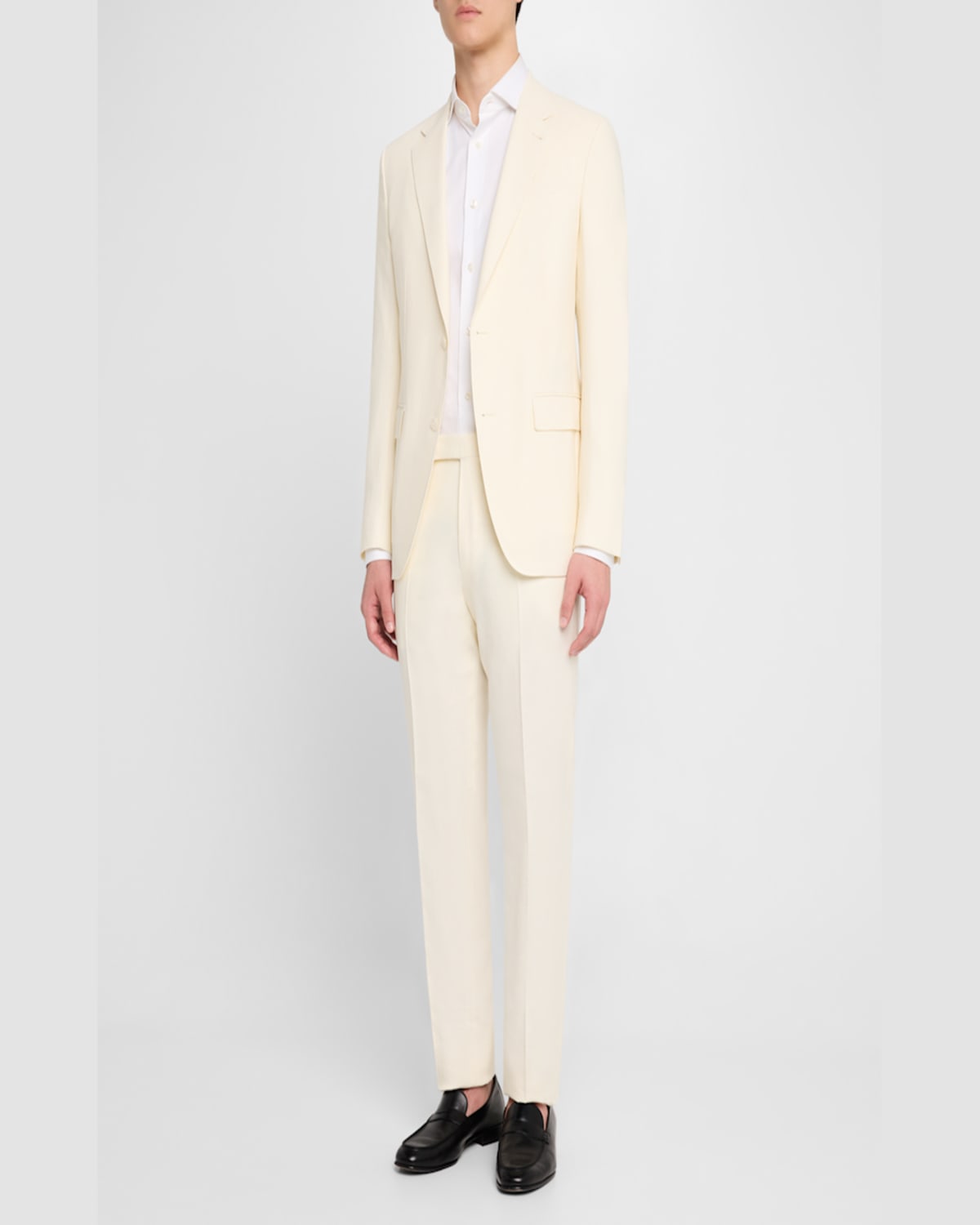 Zegna Men's Oasi Lino Flat-front Trousers In Wht Sld