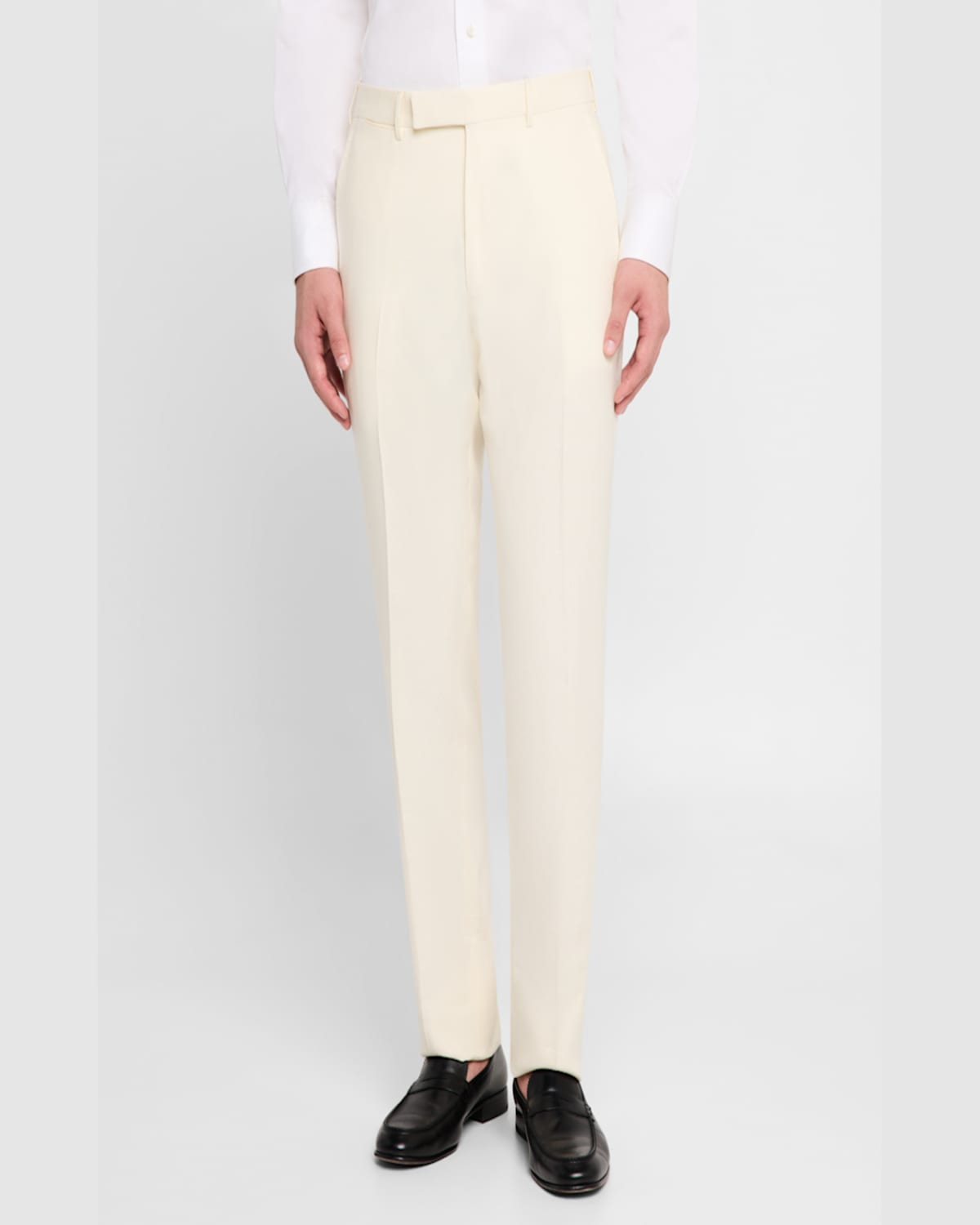 Zegna Men's Oasi Lino Flat-front Trousers In Wht Sld