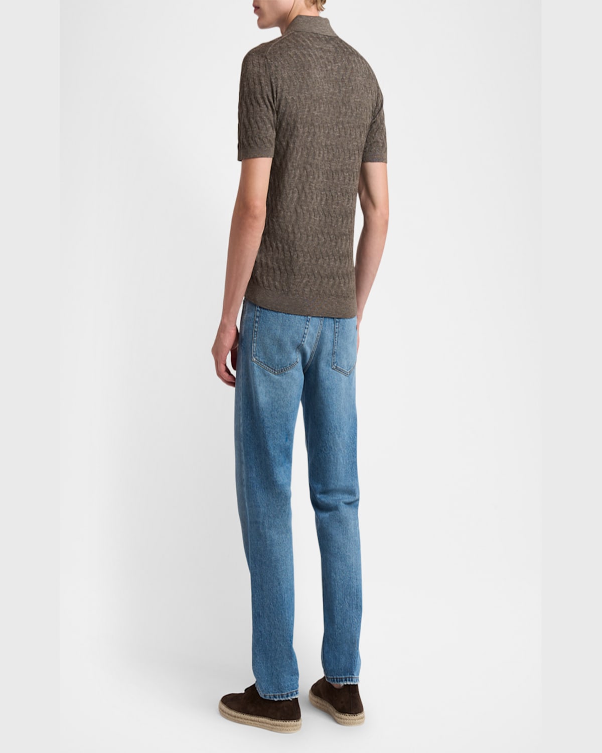 Zegna Men's Melange Diamond Mesh Polo Sweater In Brown