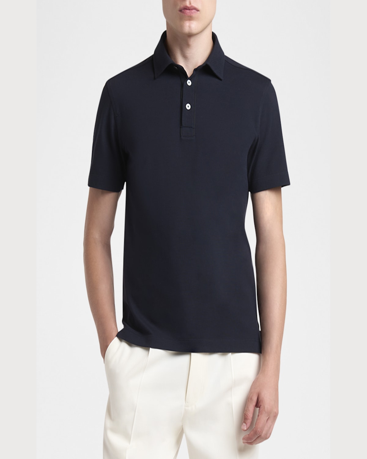 Shop Zegna Men's Pique Polo Shirt In Nvy Sld