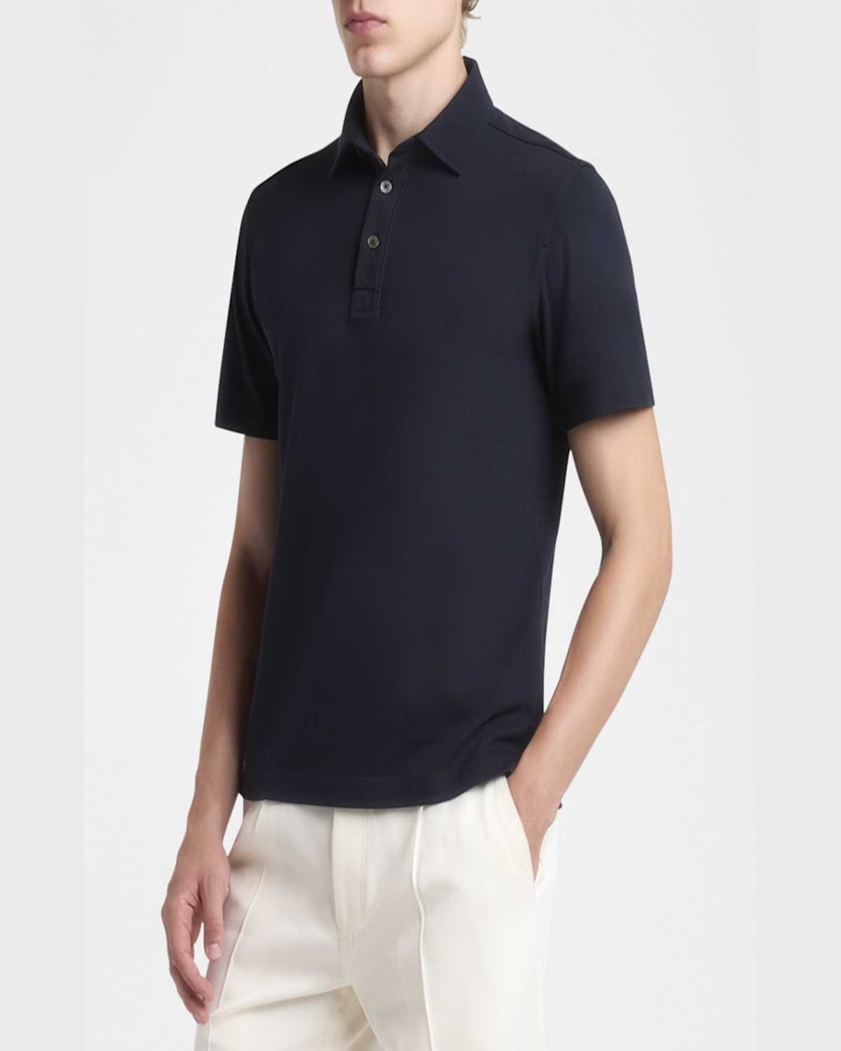 Shop Zegna Men's Pique Polo Shirt In Nvy Sld