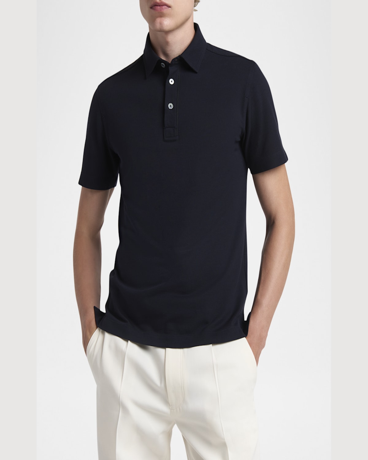 Shop Zegna Men's Pique Polo Shirt In Nvy Sld