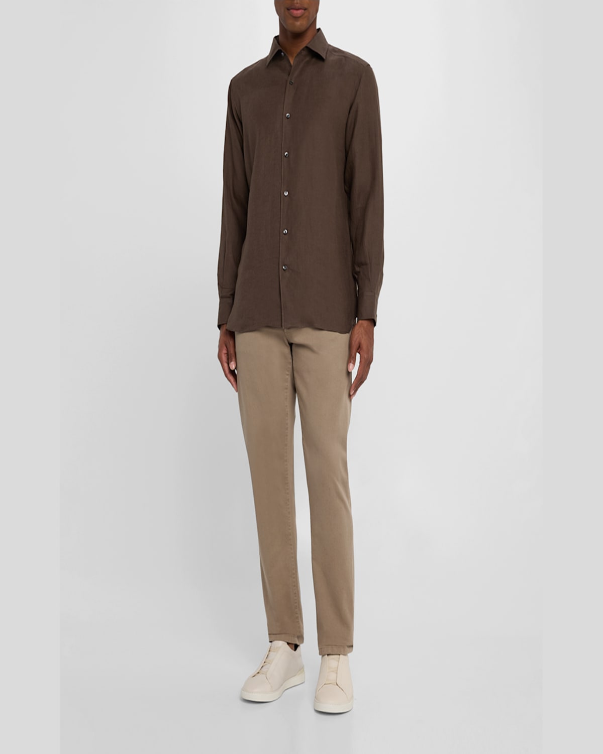 Shop Zegna Men's Oasi Lino Sport Shirt In Dk Gry Sld