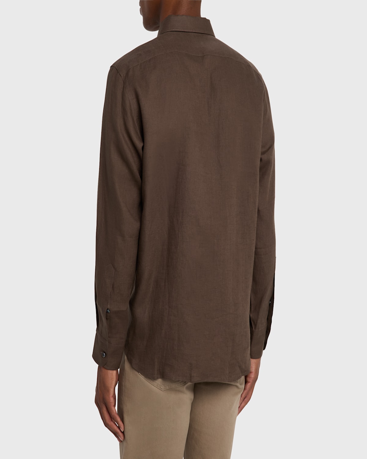 Shop Zegna Men's Oasi Lino Sport Shirt In Dk Gry Sld