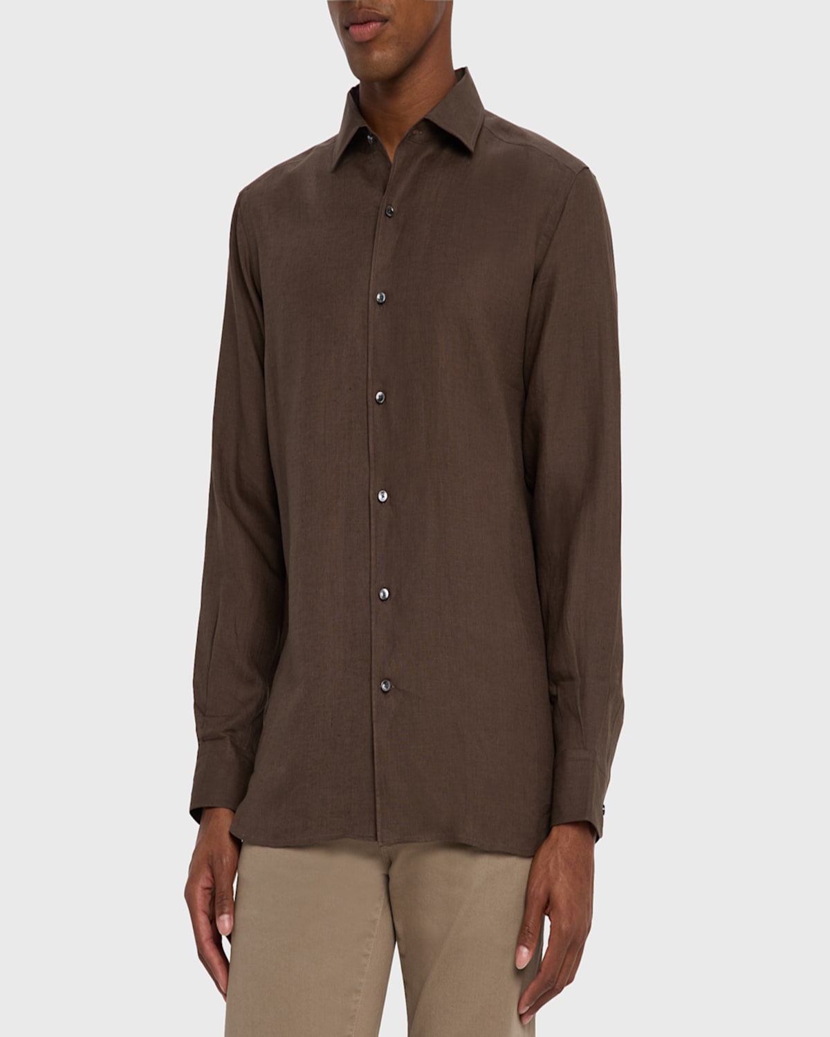 Shop Zegna Men's Oasi Lino Sport Shirt In Dk Gry Sld