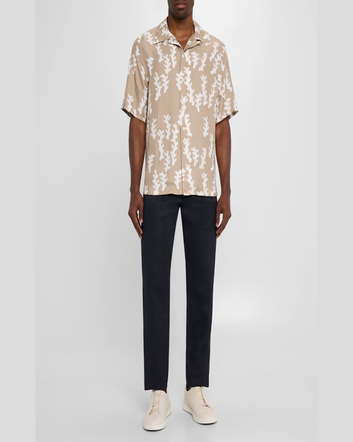 Zegna Camp-collar Printed Silk-twill Shirt In Lt Bge Fan