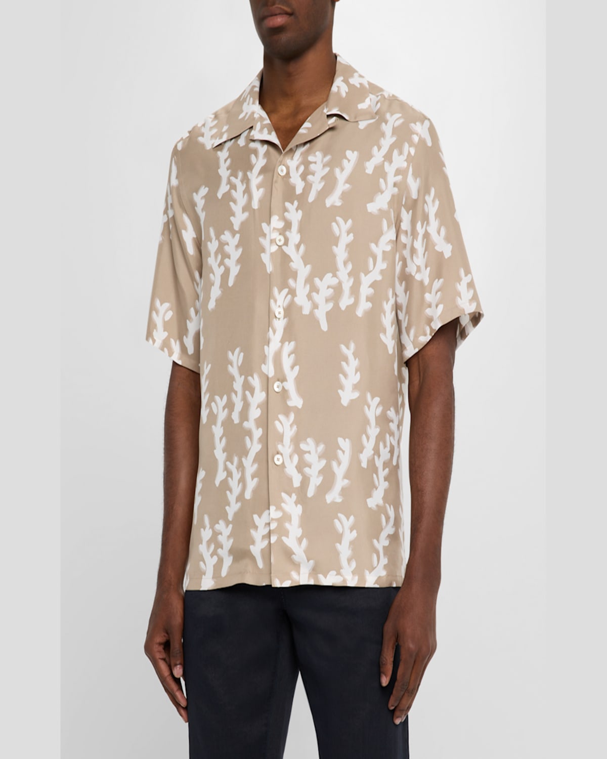 Zegna Camp-collar Printed Silk-twill Shirt In Lt Bge Fan