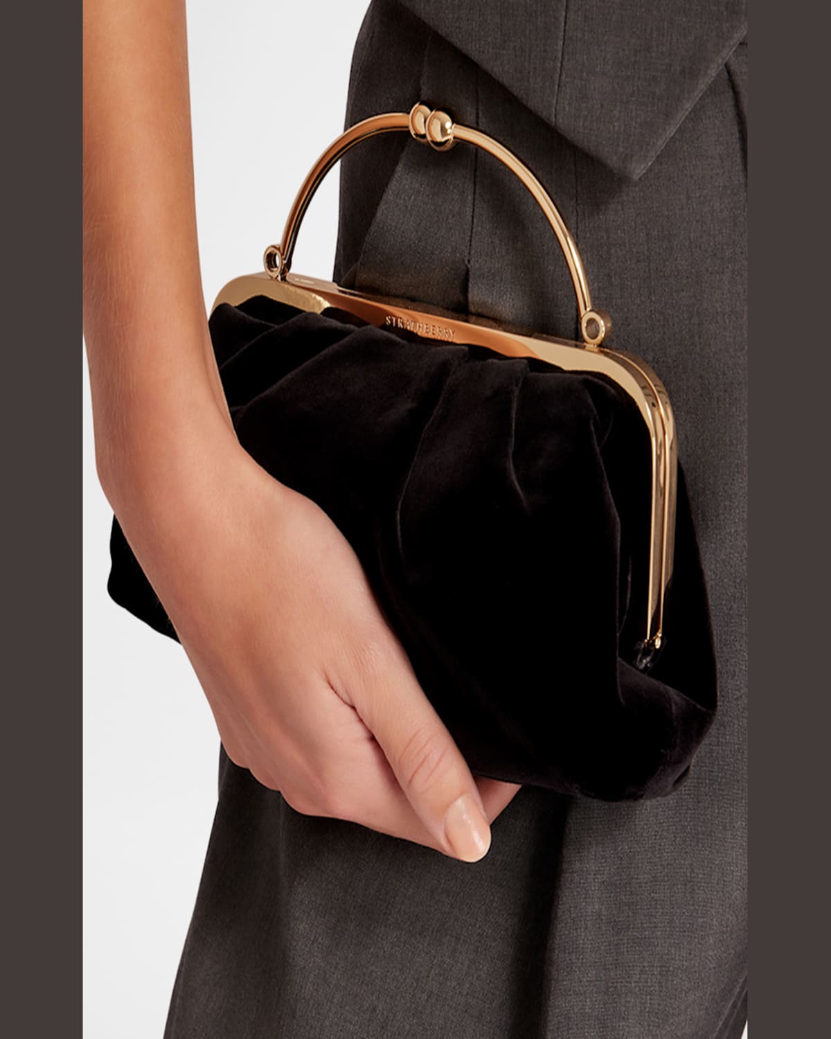 Strathberry Frame Velvet Top-handle Bag In Black