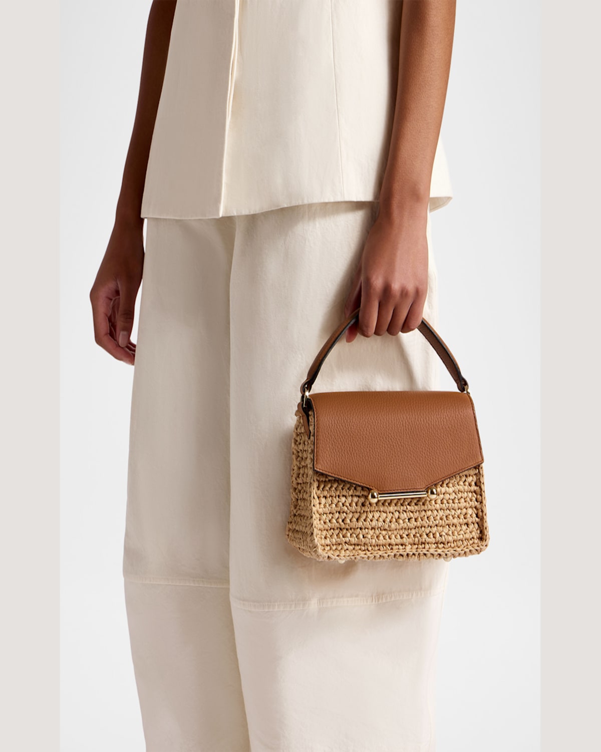 Strathberry Mosaic Nano Raffia & Leather Top-handle Bag In Tan