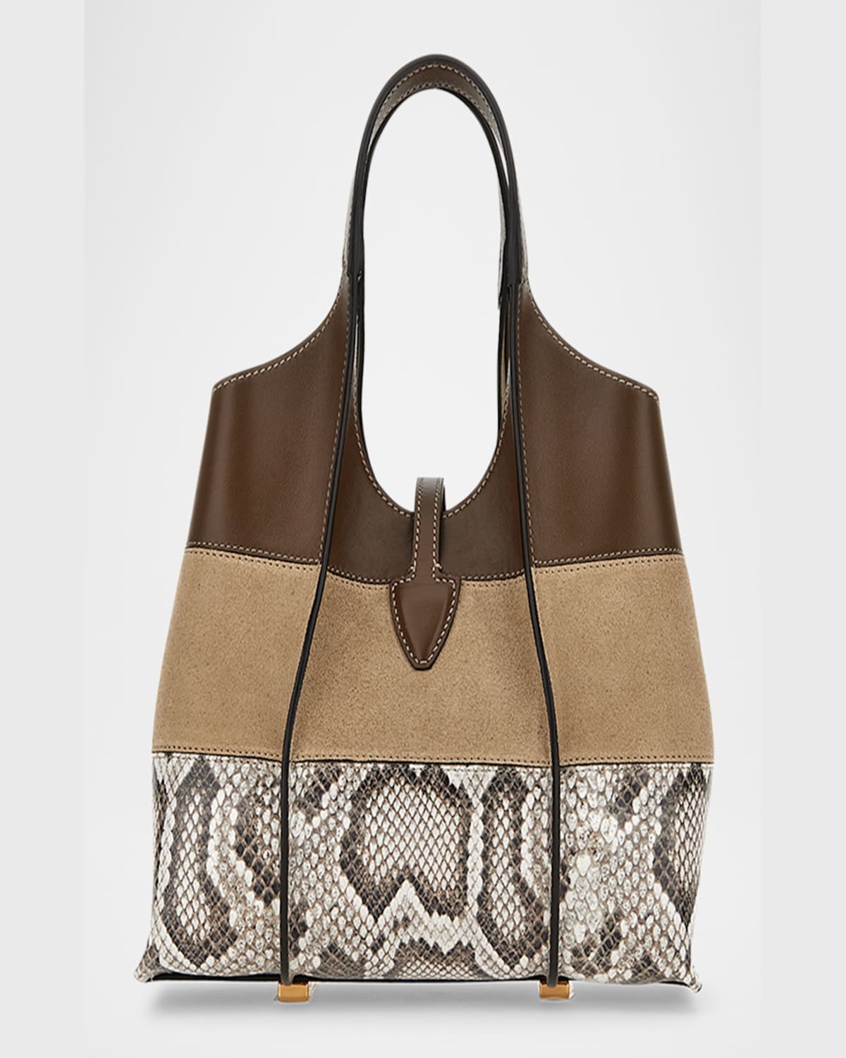 Tod's Mini Mix Suede & Leather Shopping Tote Bag In Trekking Pitone Roccia