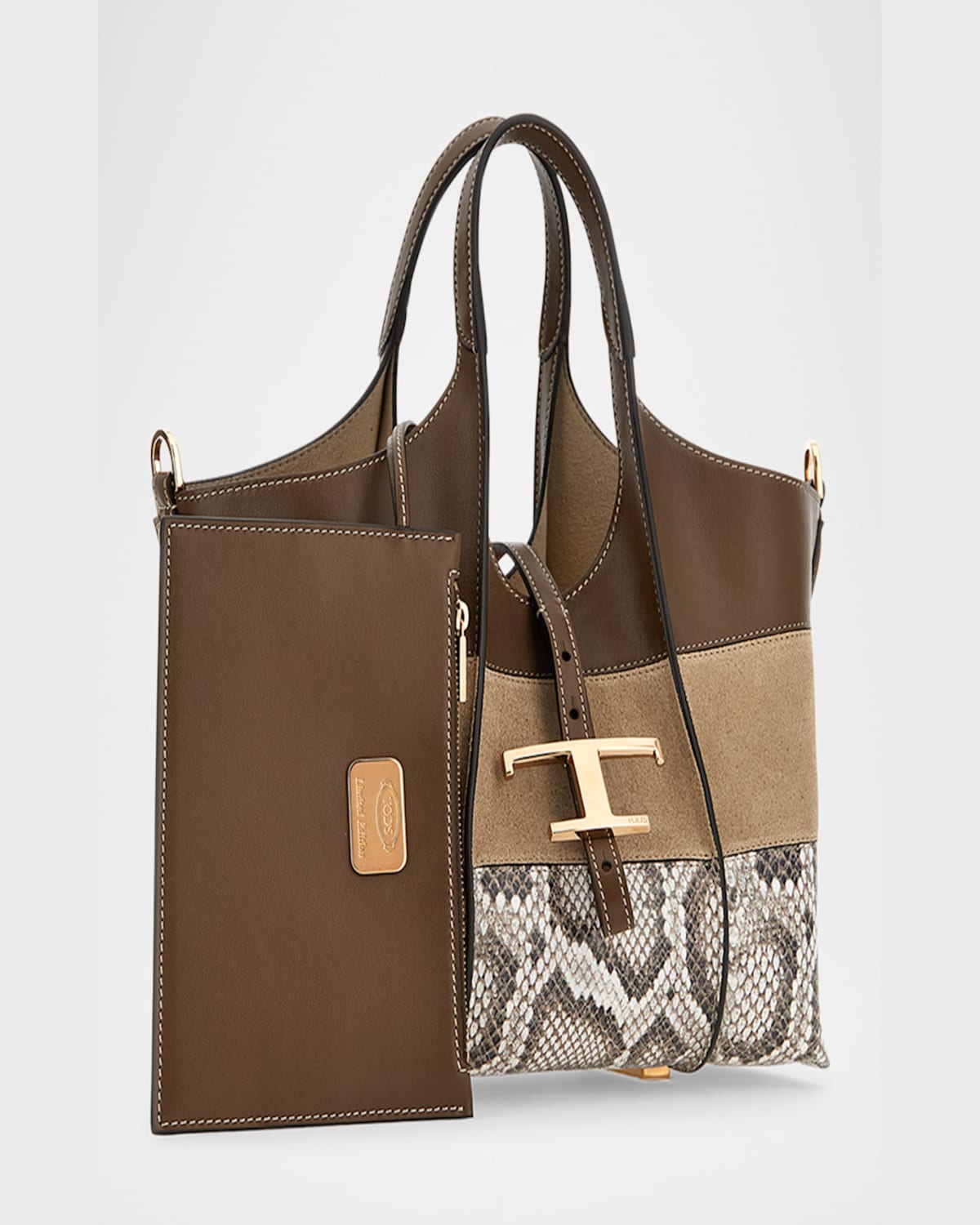 Tod's Mini Mix Suede & Leather Shopping Tote Bag In Trekking Pitone Roccia