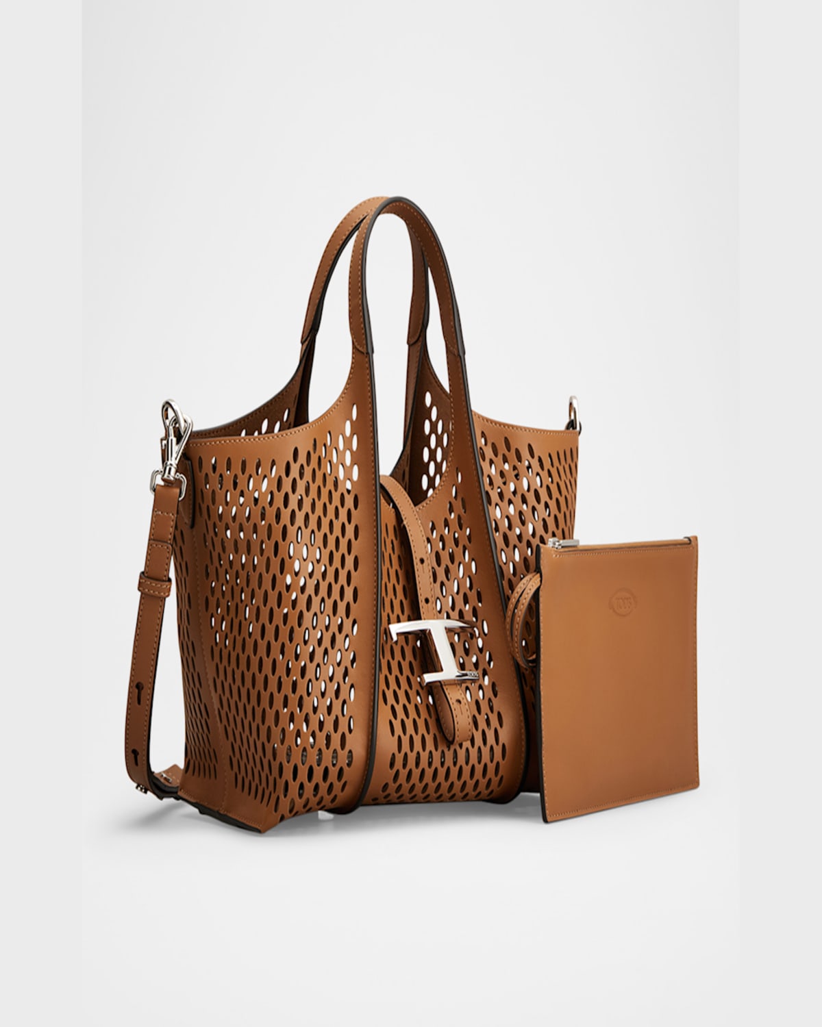 Tod's Mini Laser-cut Leather Shopping Tote Bag In Kenia Scuro