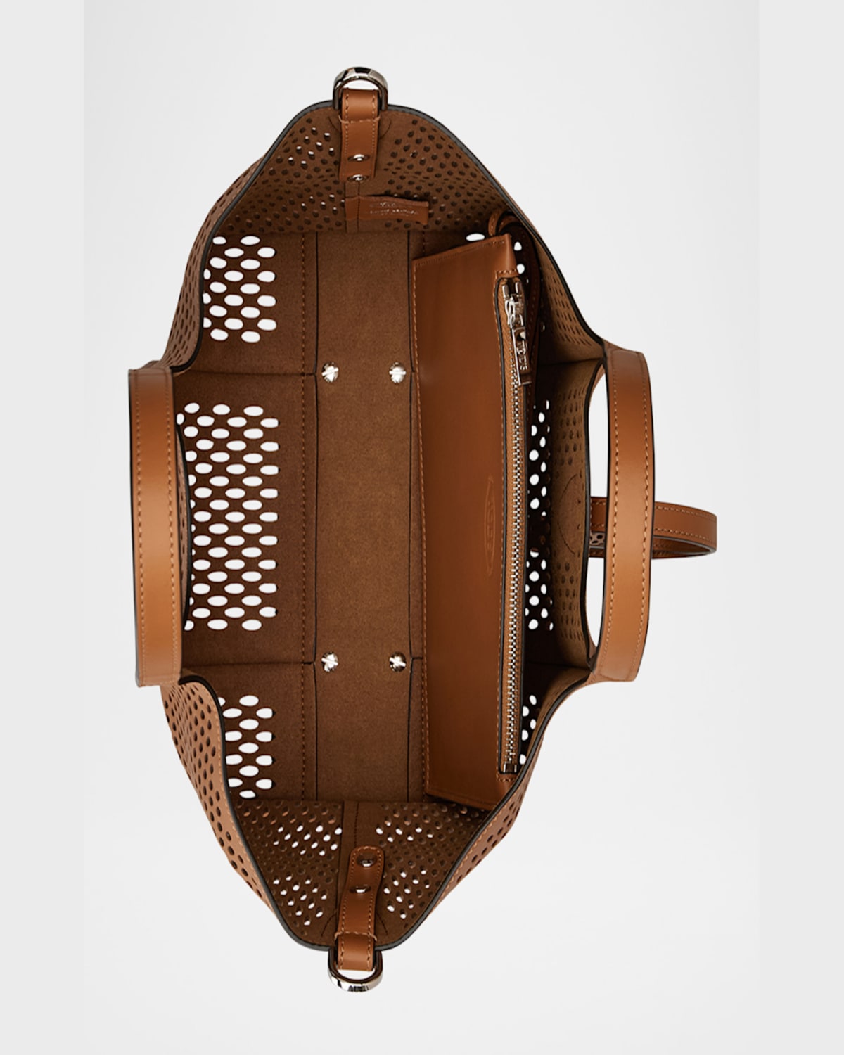 Tod's Mini Laser-cut Leather Shopping Tote Bag In Kenia Scuro