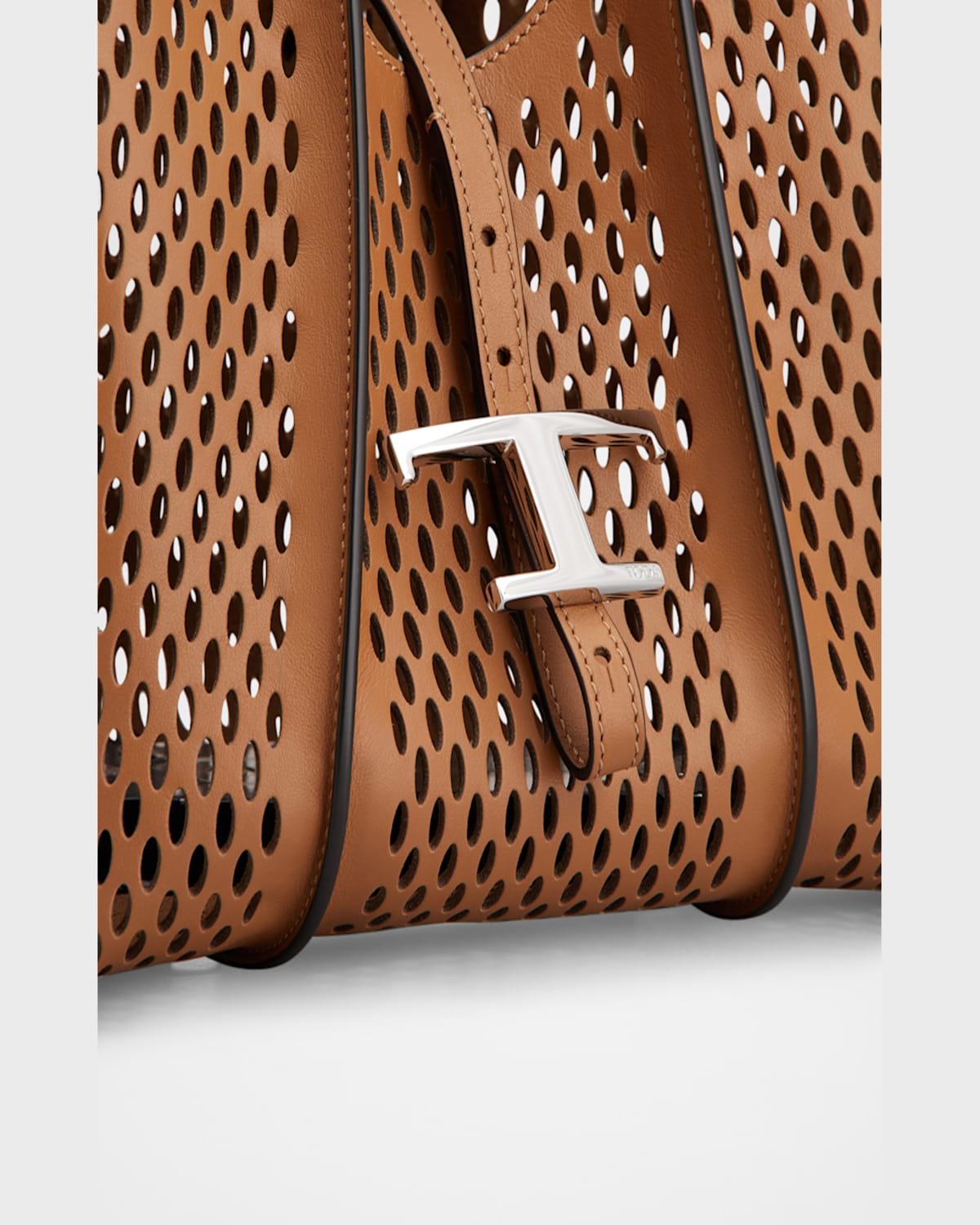 Tod's Mini Laser-cut Leather Shopping Tote Bag In Kenia Scuro