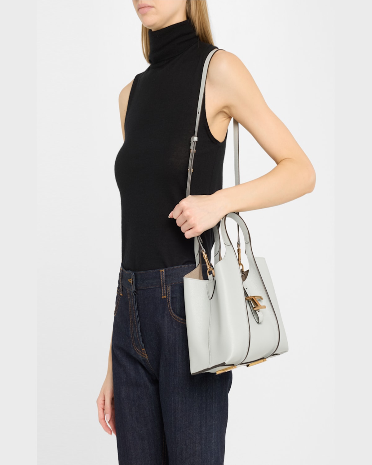 Tod's Mini Shopping Leather Tote Bag In Cromo Chiaro