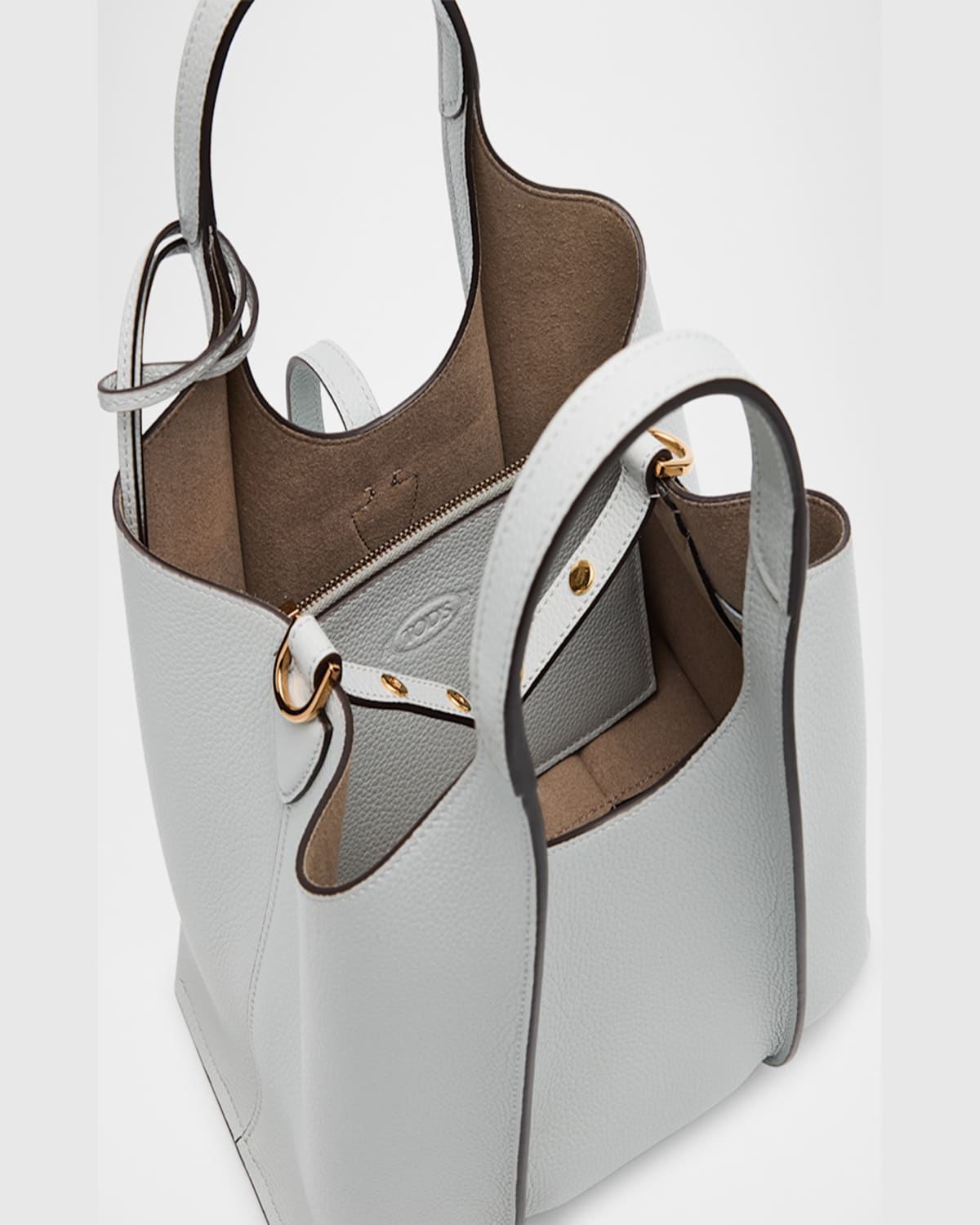Tod's Mini Shopping Leather Tote Bag In Cromo Chiaro