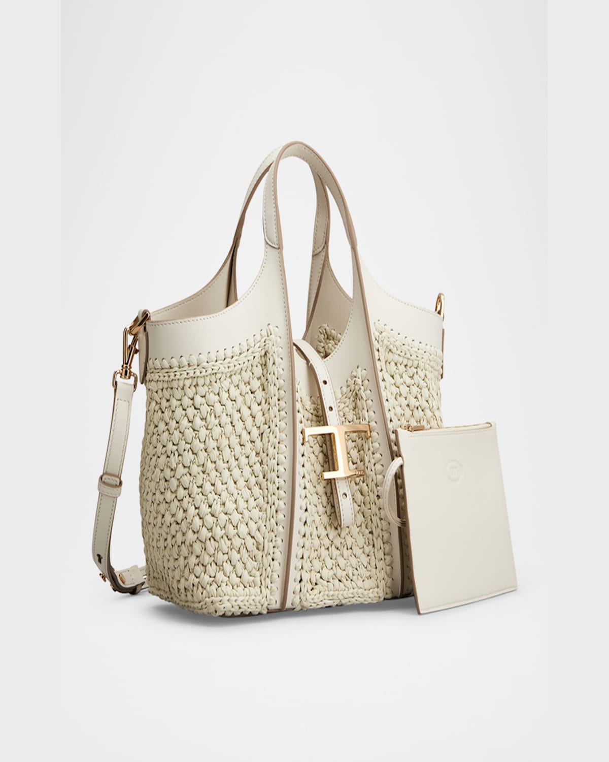 Tod's Mini Crochet Shopping Tote Bag In Mastice Bianco Calce