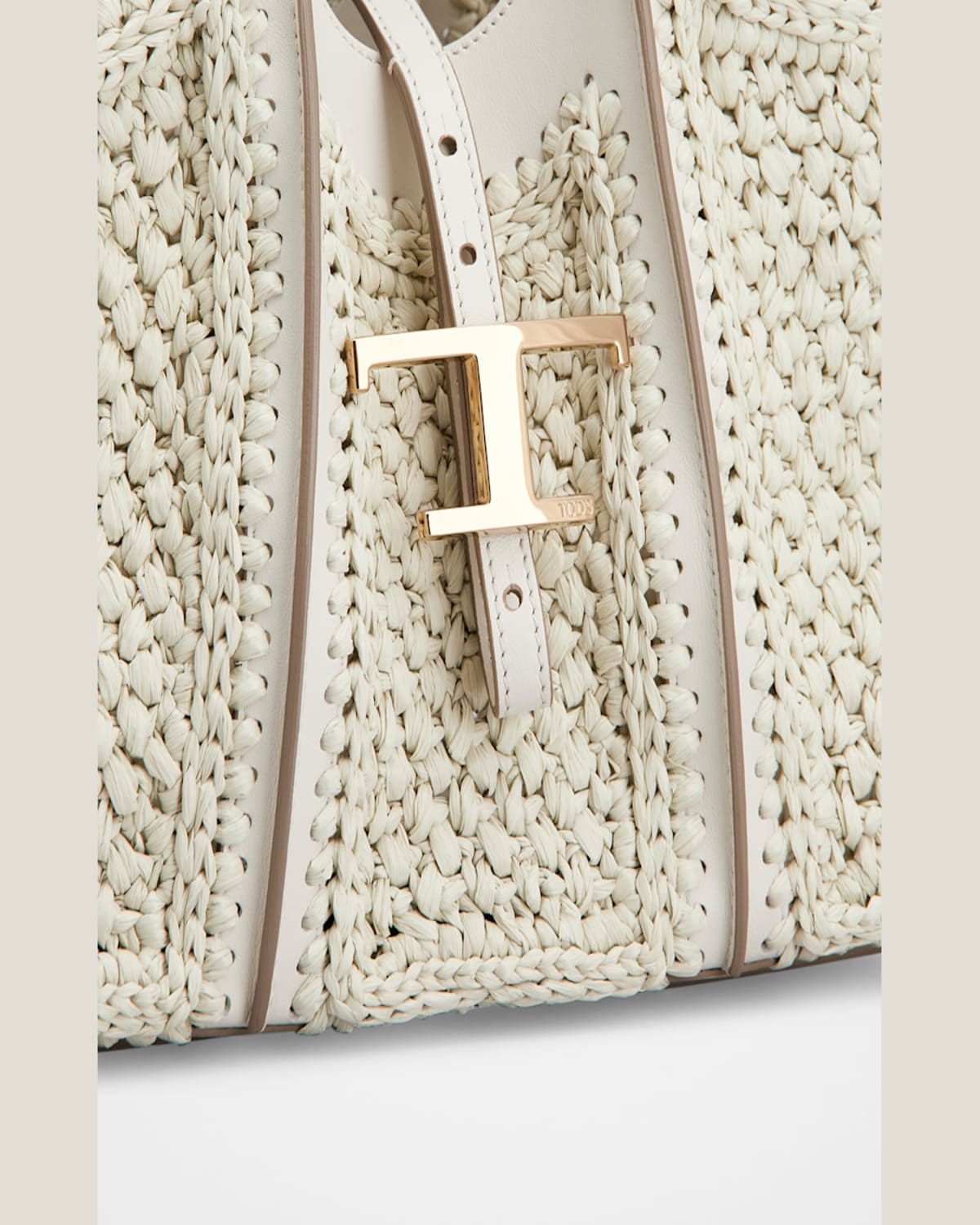 Tod's Mini Crochet Shopping Tote Bag In Mastice Bianco Calce