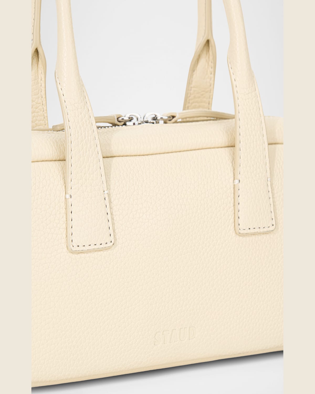 Shop Staud The Dude Zip Leather Shoulder Bag In Cream